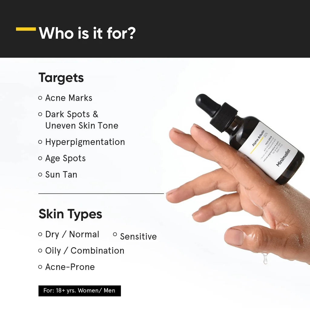 Minimalist Alpha Arbutin 02% Face Serum | Anti-Pigmentation & Dark Spot Corrector | Hyaluronic Acid Infused Daily Skin Serum-1