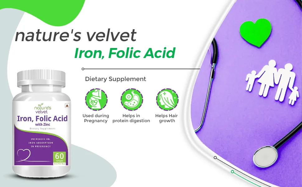 Nature's Velvet Iron, Folic Acid & Zinc Softgels | Daily Red Blood Cell & Immune Support Supplement-3