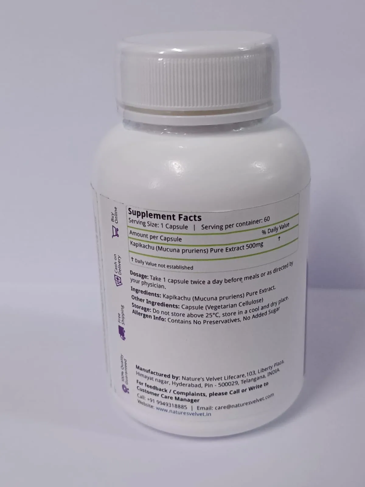 Nature's Velvet Kapikachhu Capsules | Pure Mucuna Pruriens Extract | Natural Nerve and Stress Support-3
