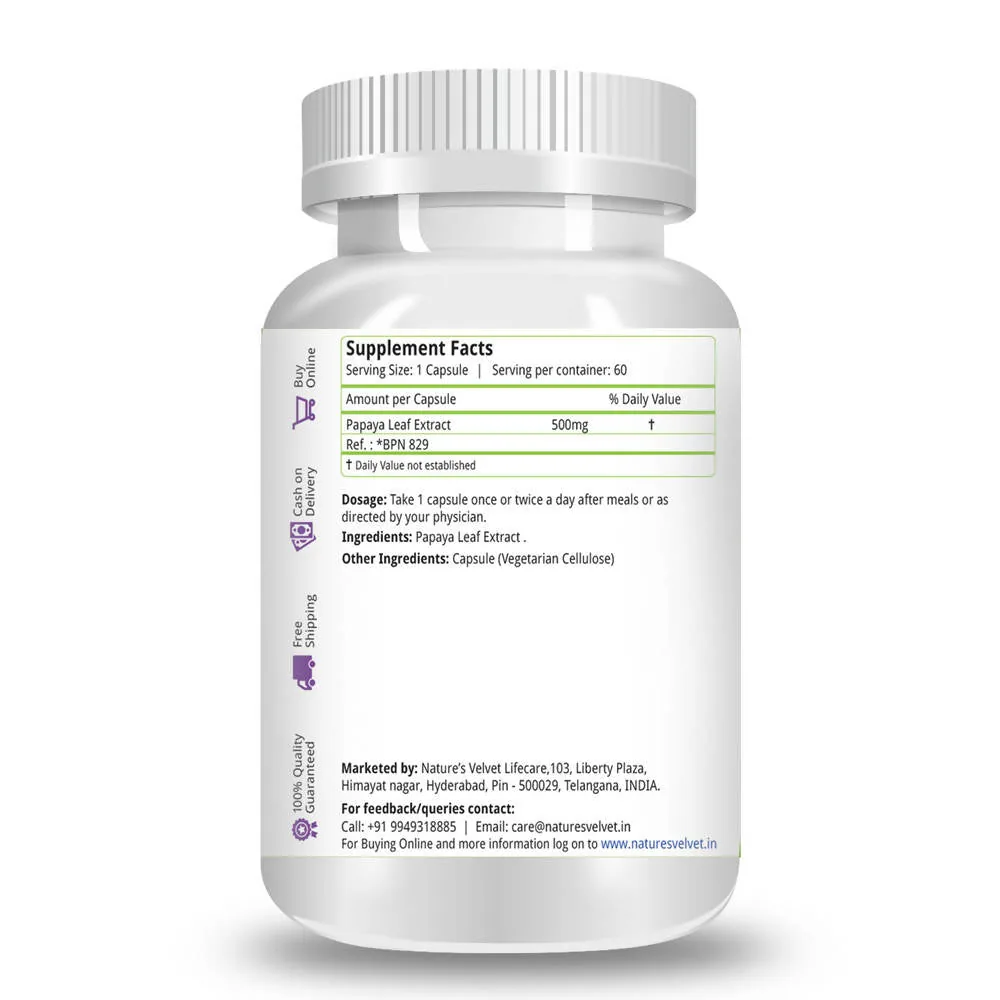 Nature's Velvet Papaya Leaf Capsules | Herbal Dietary Supplement | Platelet and Digestive Support-2