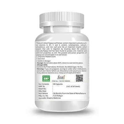 Nature's Velvet Papaya Leaf Capsules | Herbal Dietary Supplement | Platelet and Digestive Support-3