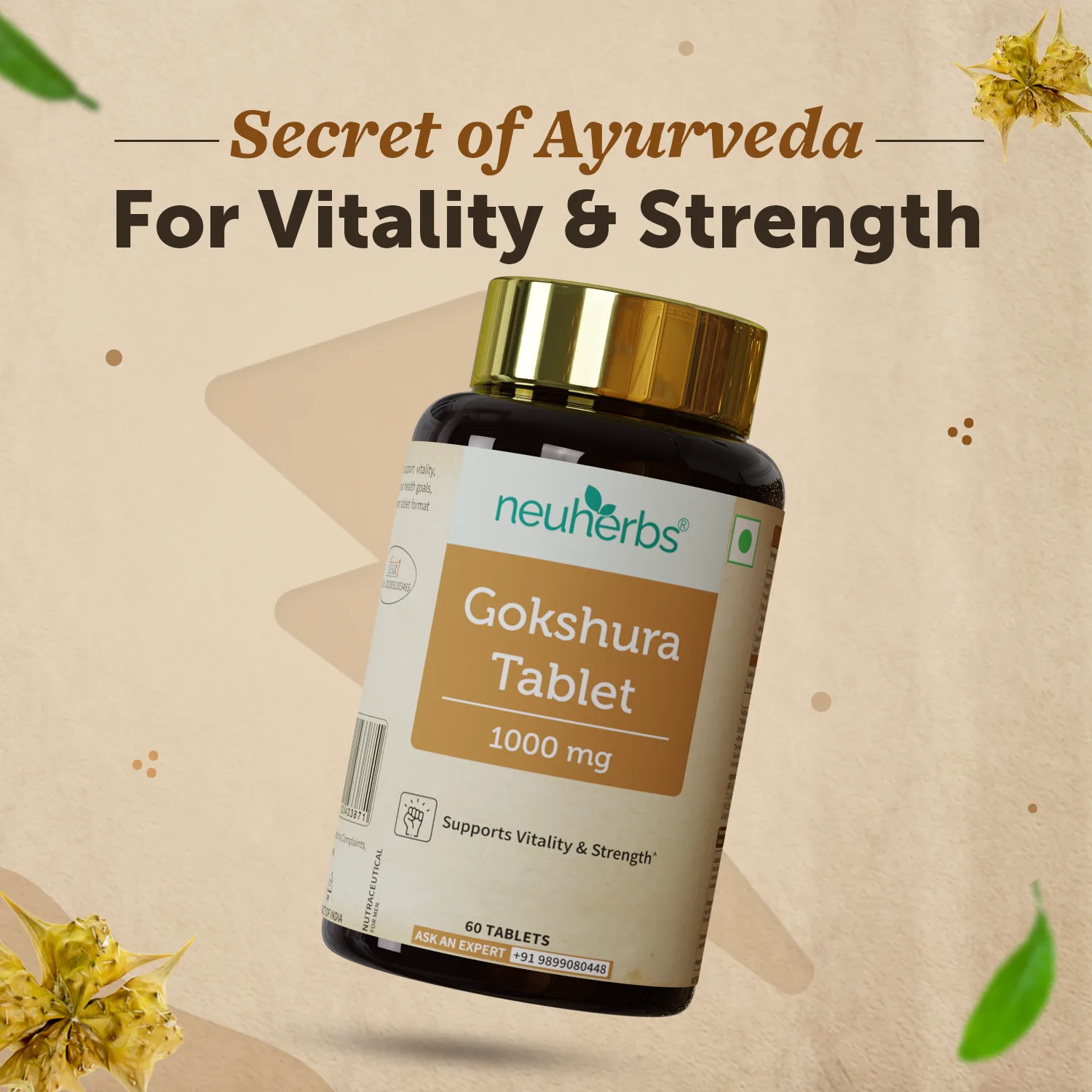 Neuherbs Gokshura Tablets for Men | Ayurvedic Vitality & Strength Supplement | Natural Tribulus Terrestris with Piperine-3