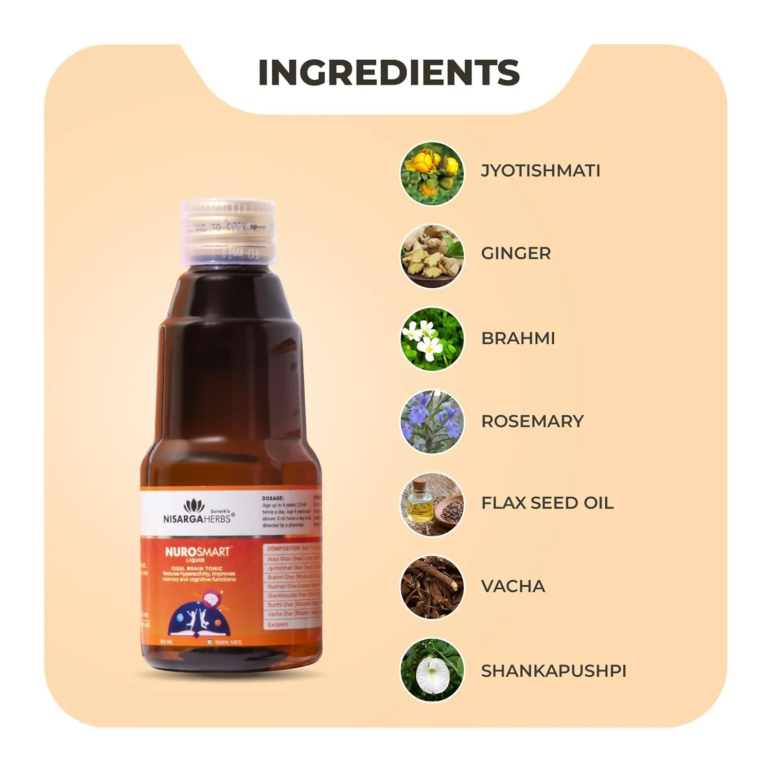 Nisarga Herbs Nurosmart Brain Booster Syrup For Kids | Ayurvedic Cognitive Tonic | Supports Memory and Focus-2