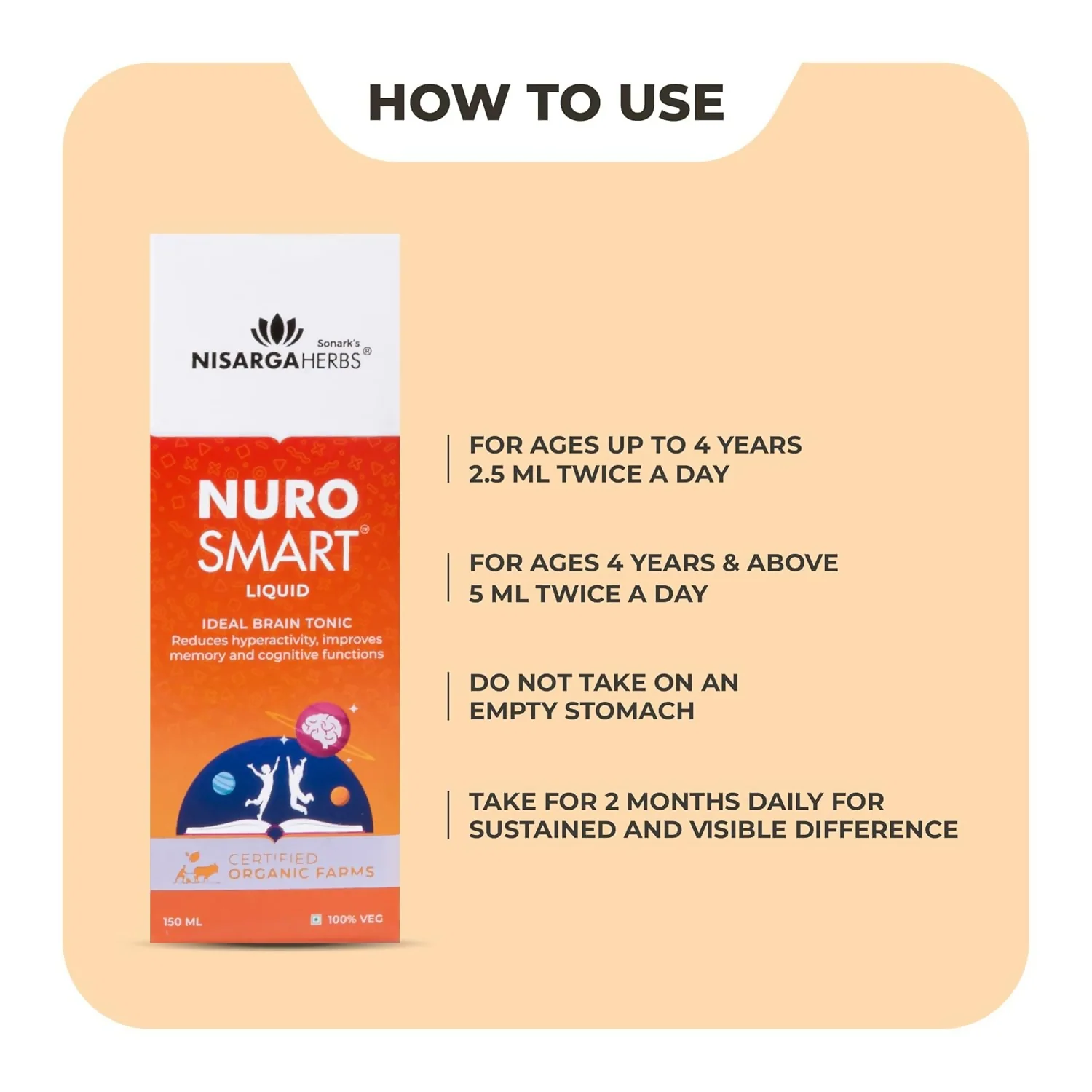Nisarga Herbs Nurosmart Brain Booster Syrup For Kids | Ayurvedic Cognitive Tonic | Supports Memory and Focus-6