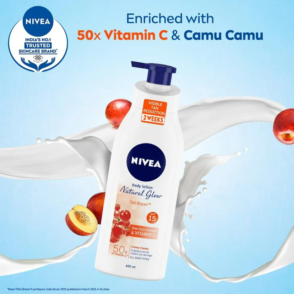 Nivea Body Lotion Natural Glow Cell Repair | Daily Body Moisturizer | Vitamin C & SPF 15 for Even-Toned Skin-6