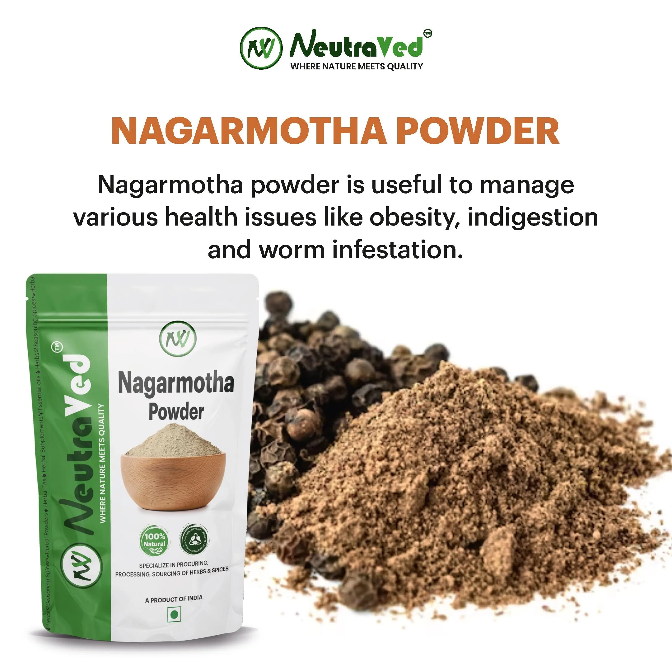 NeutraVed Nagarmotha Powder | Pure Nutgrass Root Churna | For Digestive Wellness & Hair Care-2