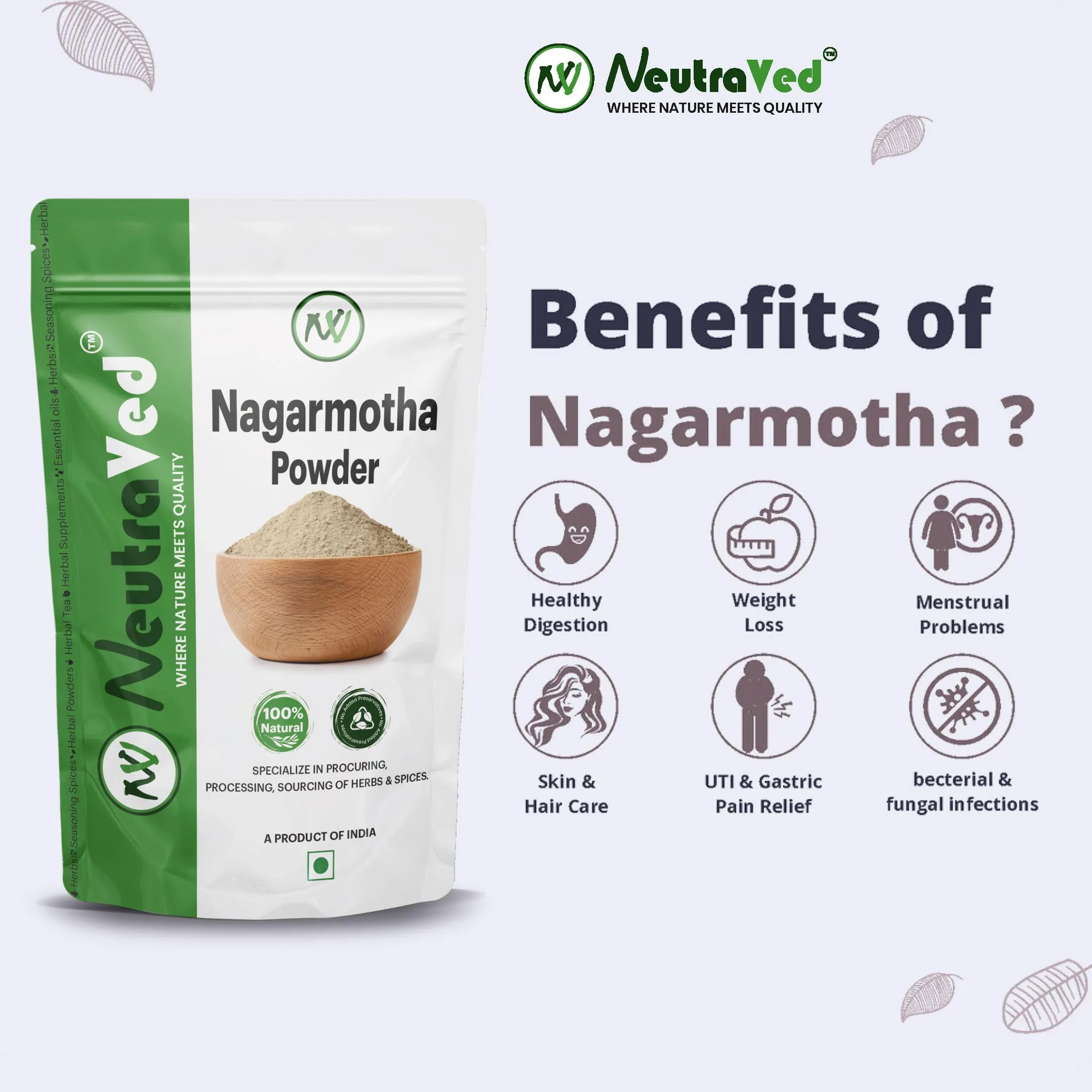 NeutraVed Nagarmotha Powder | Pure Nutgrass Root Churna | For Digestive Wellness & Hair Care-3