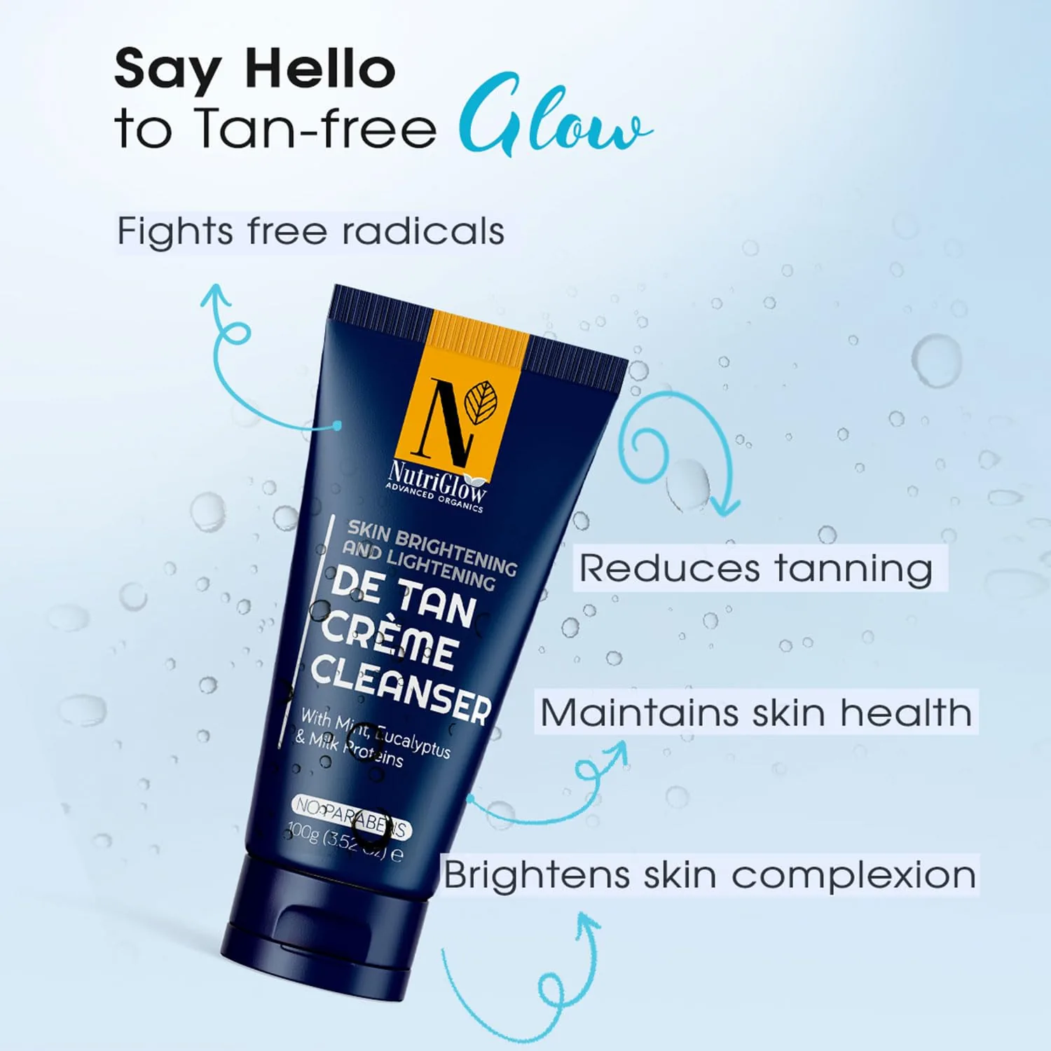 NutriGlow Advance Organics De Tan Cream Cleanser | Brightening Face Wash | Tan Removal & Hydration-2