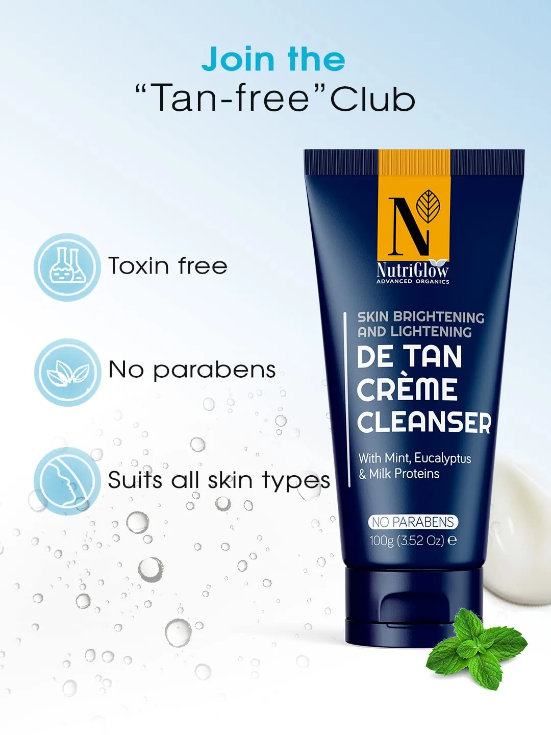 NutriGlow Advance Organics De Tan Cream Cleanser | Brightening Face Wash | Tan Removal & Hydration-3