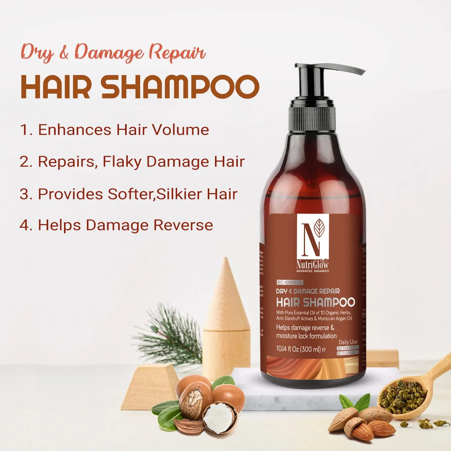 NutriGlow Advanced Organics Bio Advanced Dry and Damage Repair Hair Shampoo | Hair Nourishing Formula | Moisture Lock with Almond & Tea Tree Oils-2
