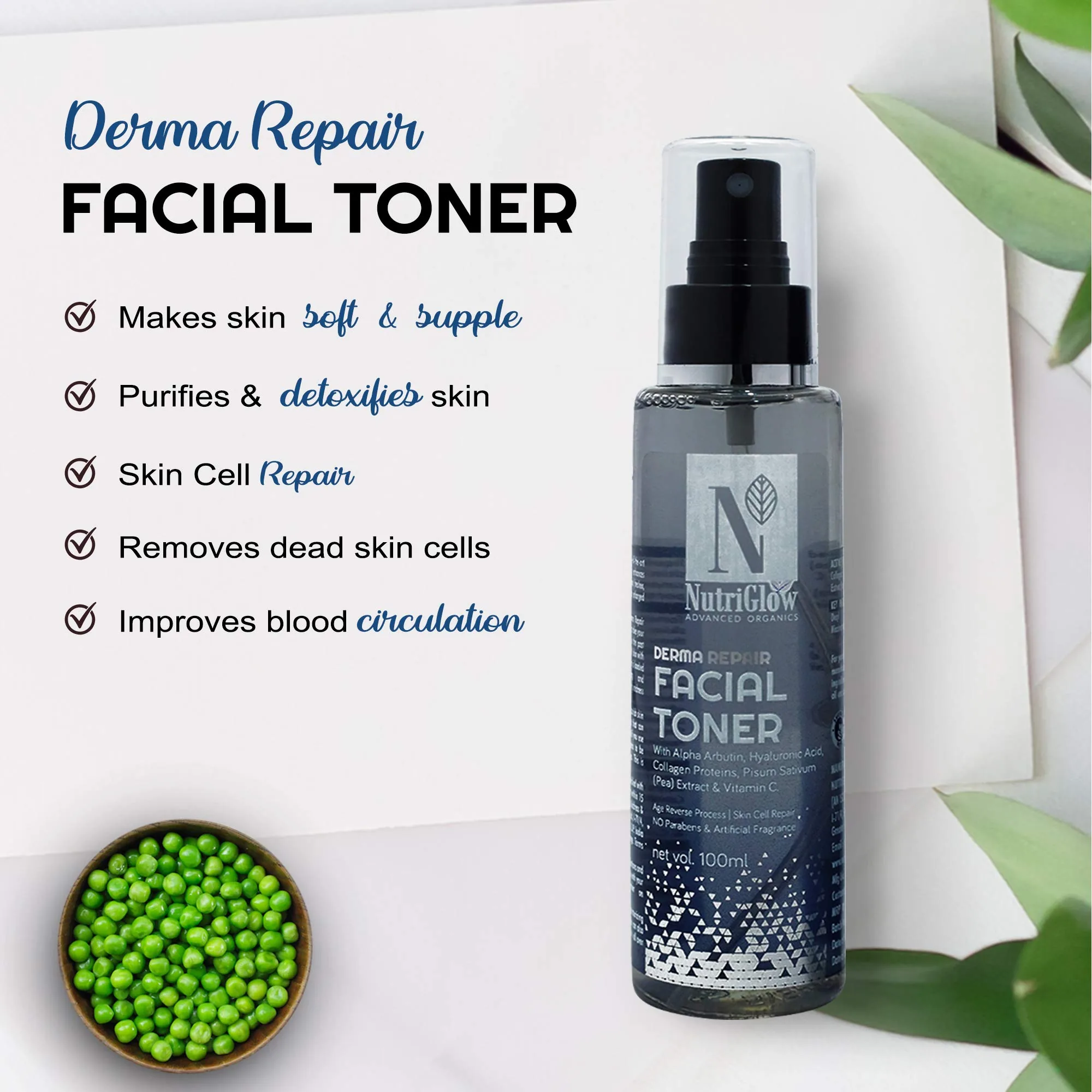 NutriGlow Advanced Organics Derma Repair Facial Toner | Skin Repairing & Pore Tightening Formula | pH Balancing Daily Mist-3