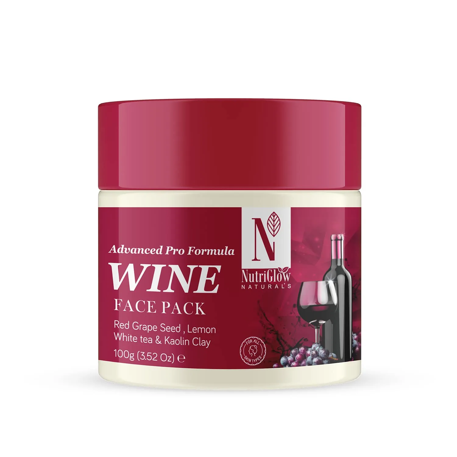 NutriGlow NATURAL'S Advanced Pro Formula Wine Face Pack | Deep Cleansing Clay Mask | Glowing & Even-Toned Skin 100 gm