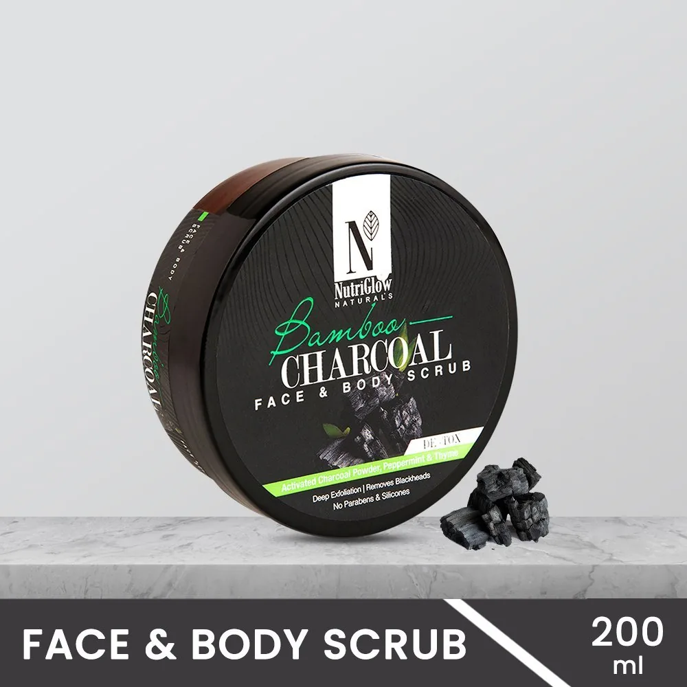 NutriGlow NATURAL'S Bamboo Charcoal Face & Body Scrub | Gentle Exfoliator & Skin Polisher | Deep Cleansing & Blackhead Removal-2