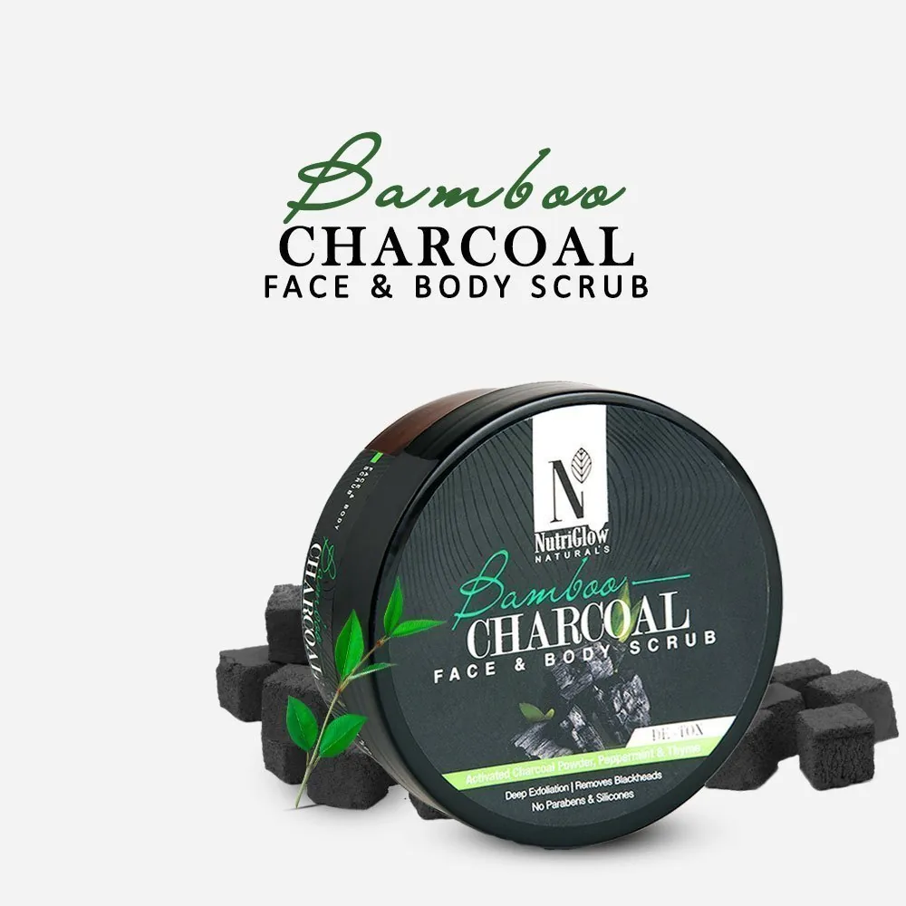 NutriGlow NATURAL'S Bamboo Charcoal Face & Body Scrub | Gentle Exfoliator & Skin Polisher | Deep Cleansing & Blackhead Removal-3
