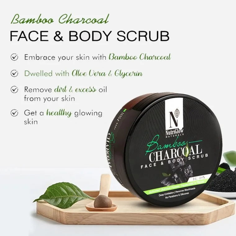 NutriGlow NATURAL'S Bamboo Charcoal Face & Body Scrub | Gentle Exfoliator & Skin Polisher | Deep Cleansing & Blackhead Removal-7