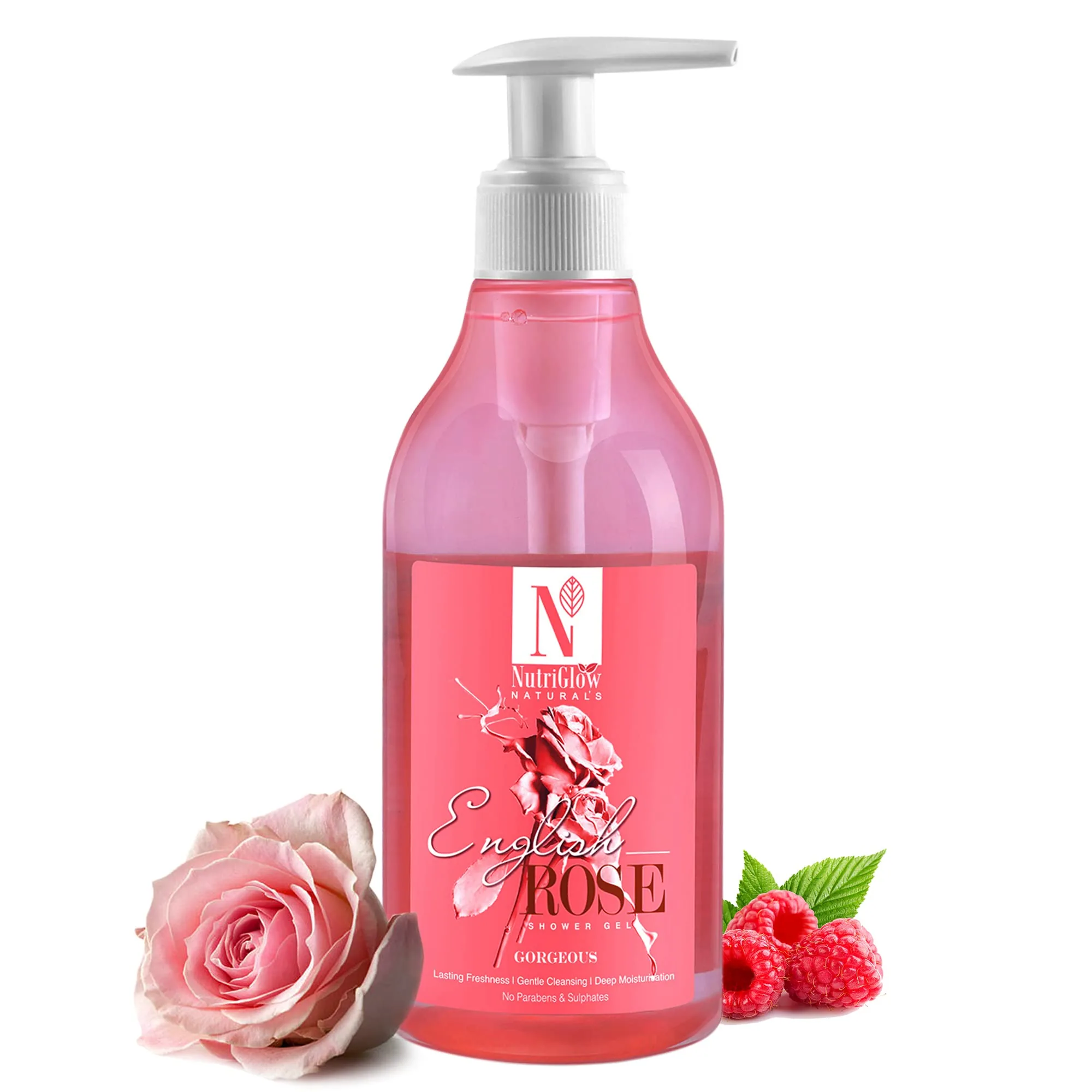 NutriGlow NATURAL'S English Rose Shower Gel | Gentle Body Wash | Mulberry Extract for Long Lasting Freshness 300 ml