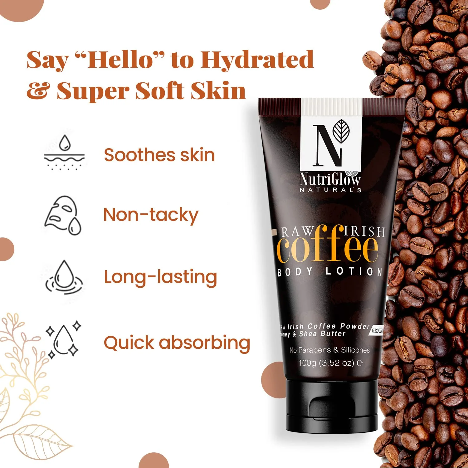 NutriGlow NATURAL'S Raw Irish Coffee Body Lotion | Lightweight Skin Smoothing Moisturizer | Non-Greasy Hydration with Shea Butter & Honey-2