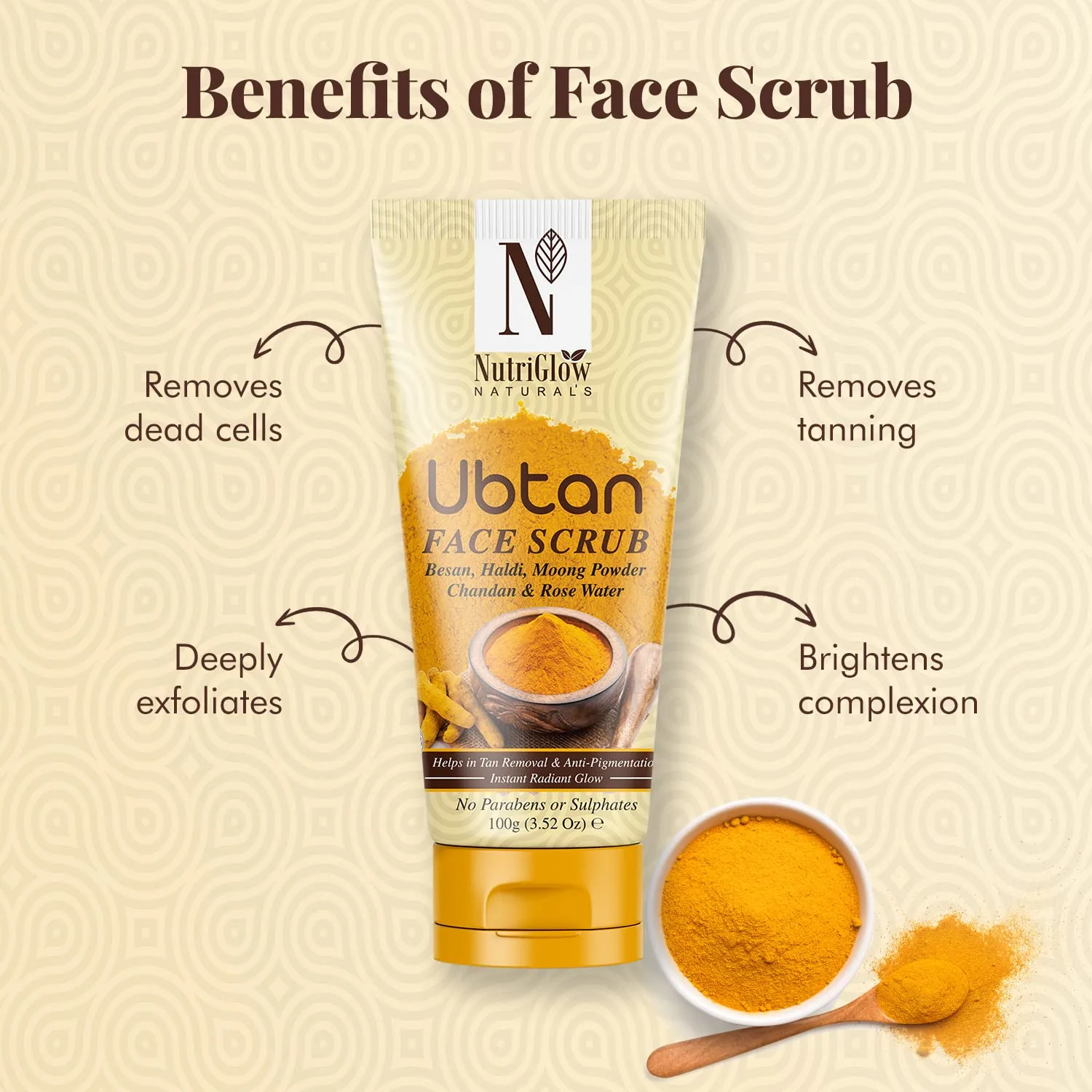 NutriGlow Natural's Ubtan Face Scrub | Exfoliating Skin Cleanser | Tan Removal & Glowing Skin-3