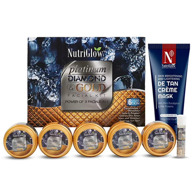 NutriGlow Platinum, Diamond & Gold Facial Kit & ADVANCED ORGANICS De Tan Creme Mask-2