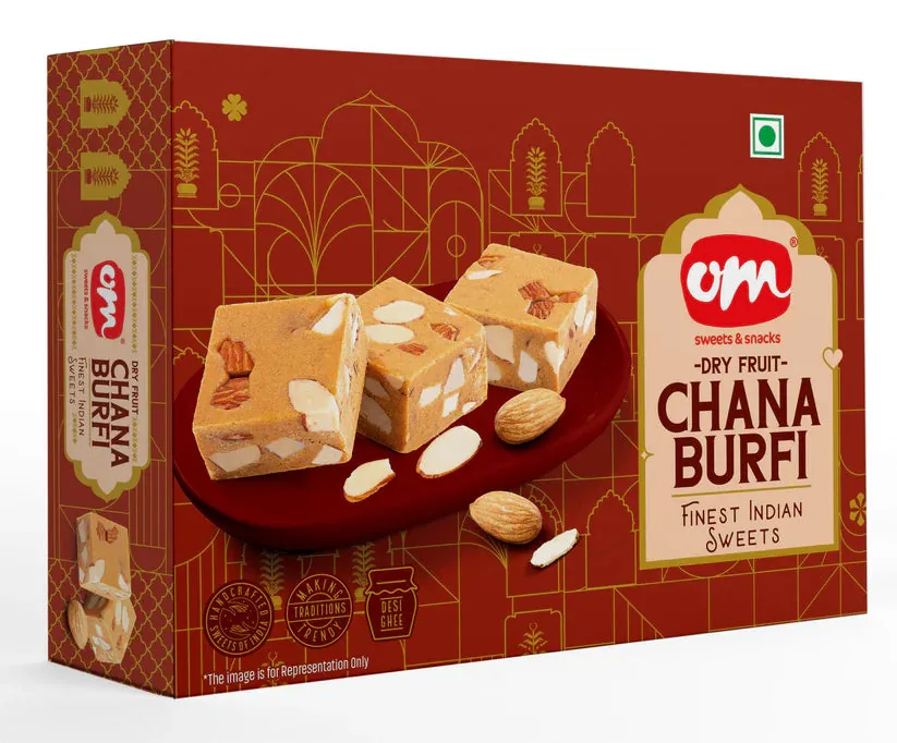 Om Sweets & Snacks Chana Dry Fruit Burfi | Traditional Desi Ghee Mithai | Premium Roasted Chana & Nuts