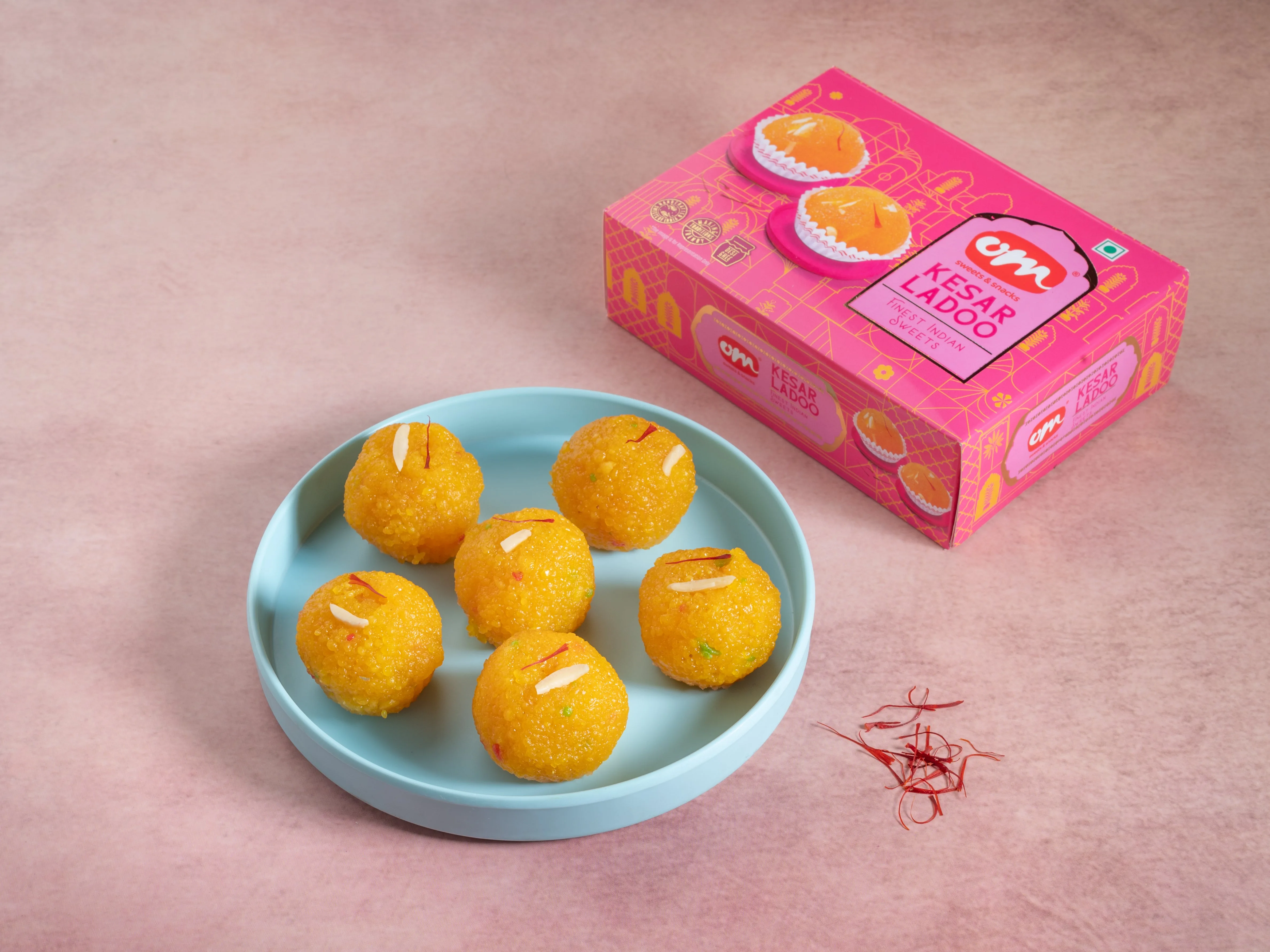 Om Sweets & Snacks Kesar Laddu | Traditional Desi Ghee Saffron Mithai | Authentic Indian Sweet