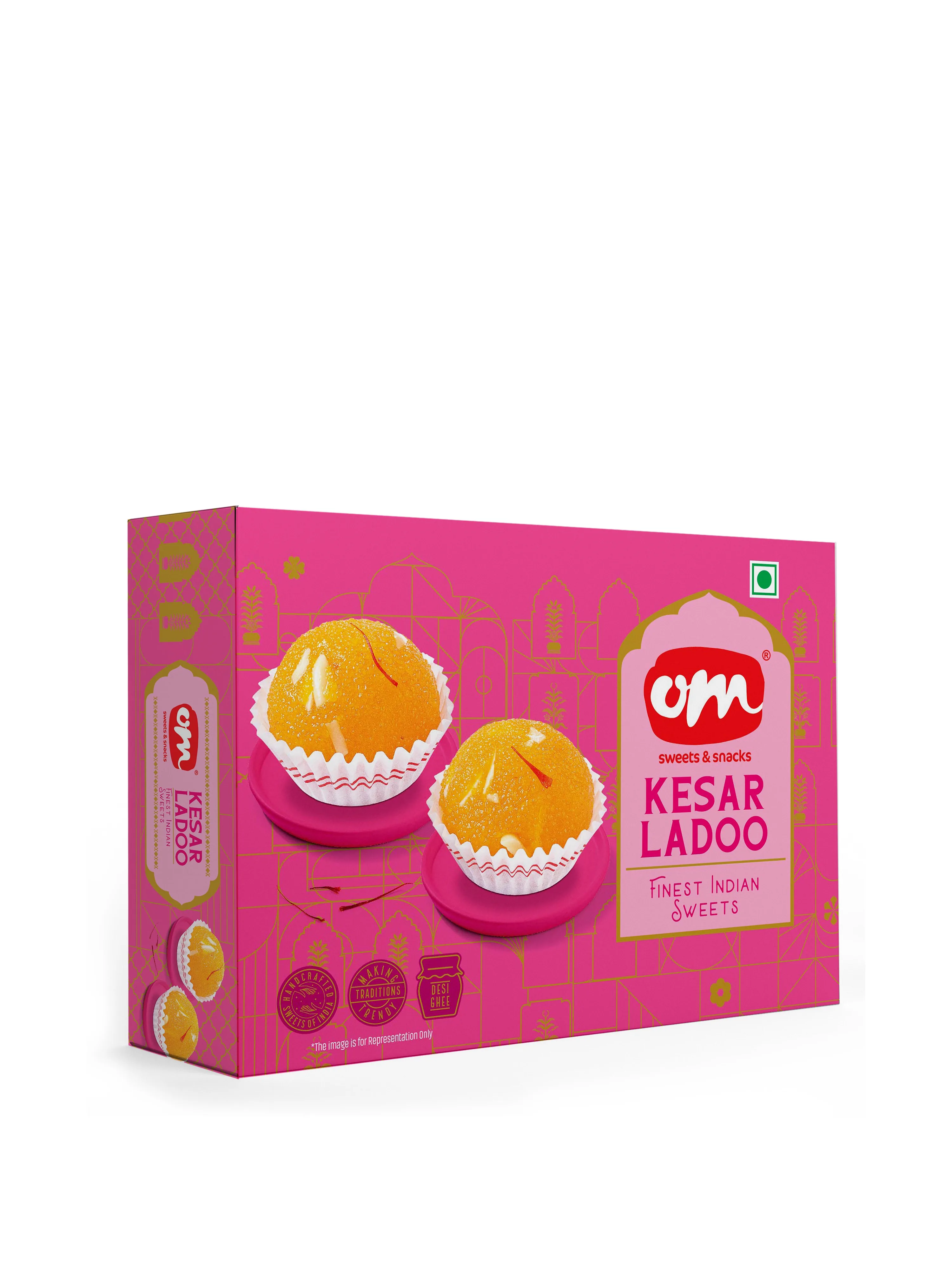 Om Sweets & Snacks Kesar Laddu | Traditional Desi Ghee Saffron Mithai | Authentic Indian Sweet-2