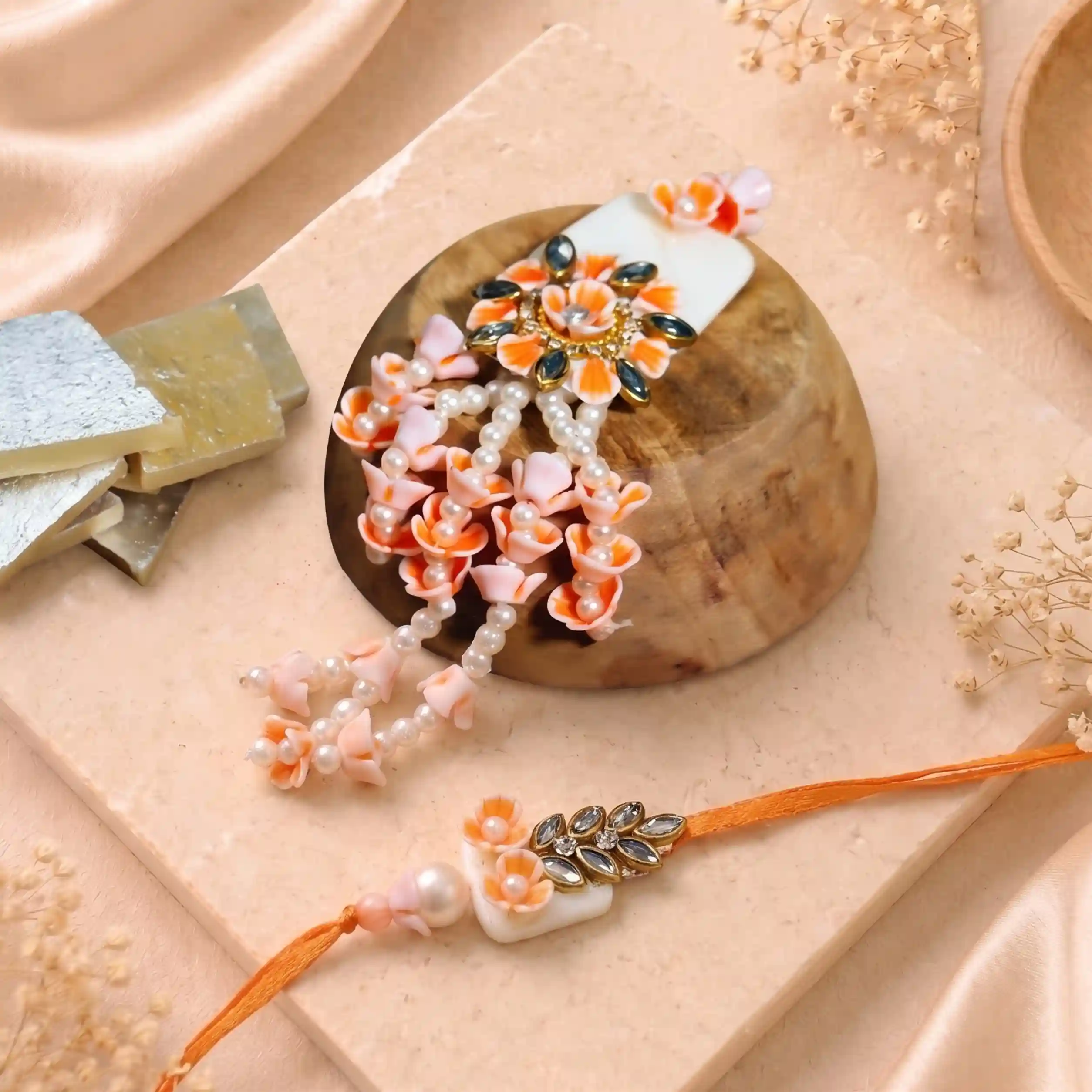 Orange Bhaiya Bhabhi Rakhi Set of 2