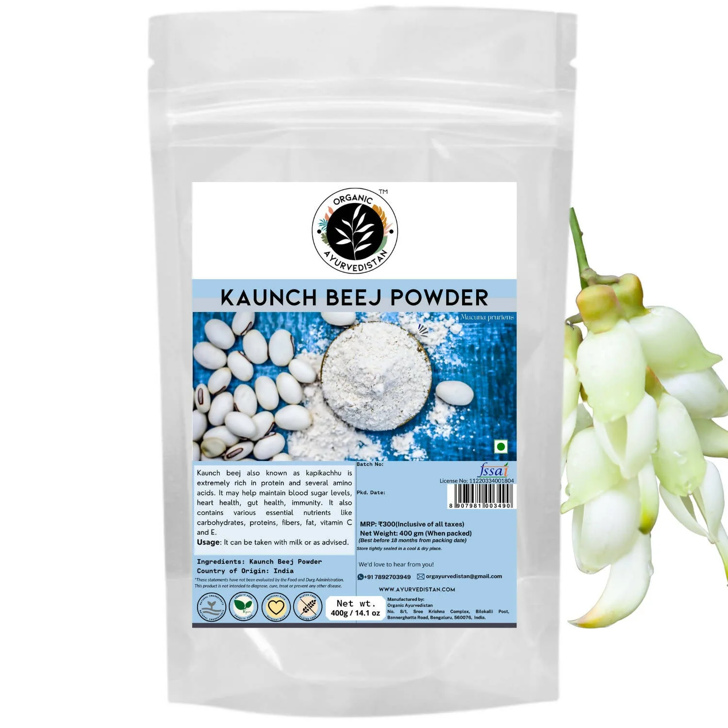 Organic Ayurvedistan Kaunch Beej Powder