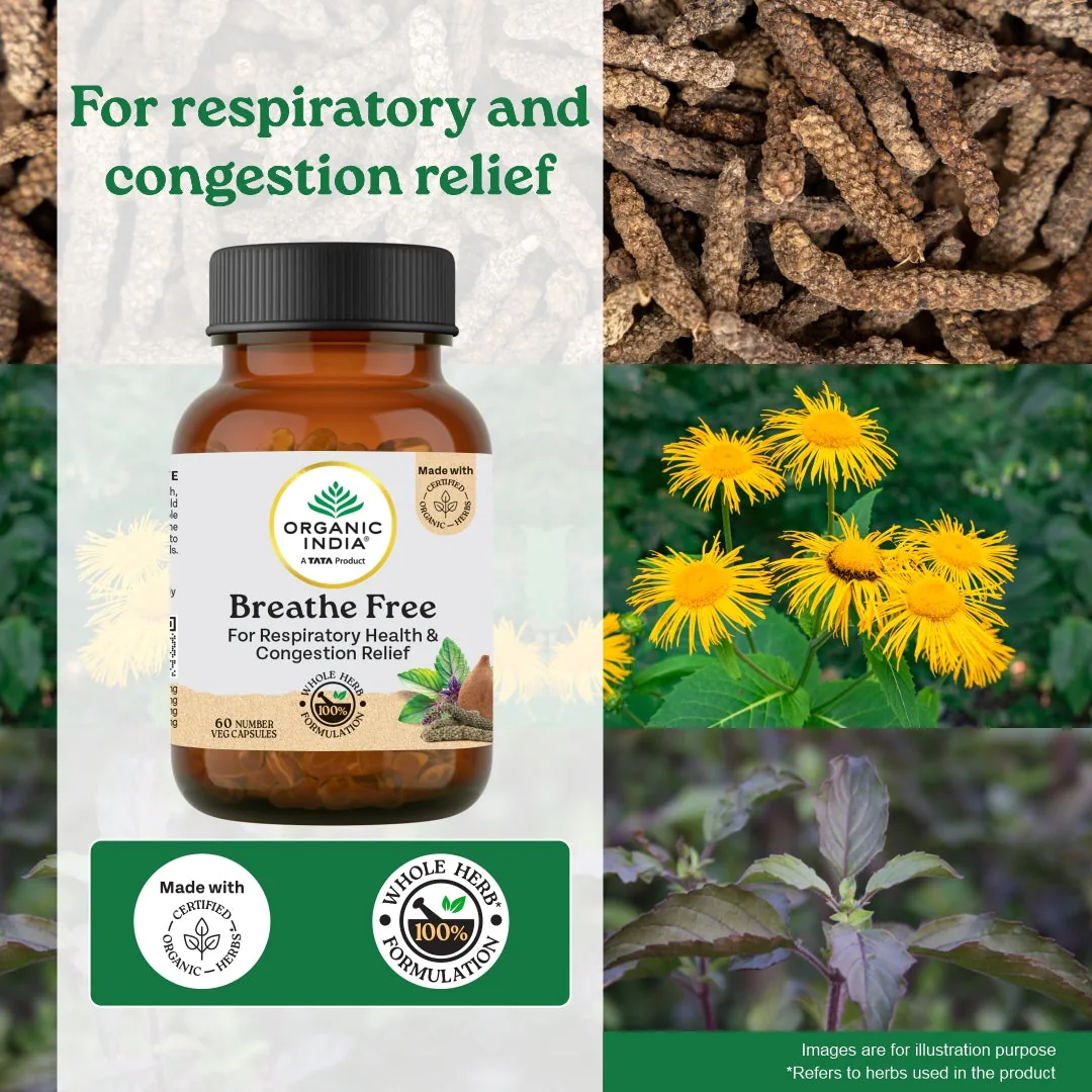 Organic India Breathe Free Capsules | Ayurvedic Respiratory Support | Congestion & Cough Relief-1