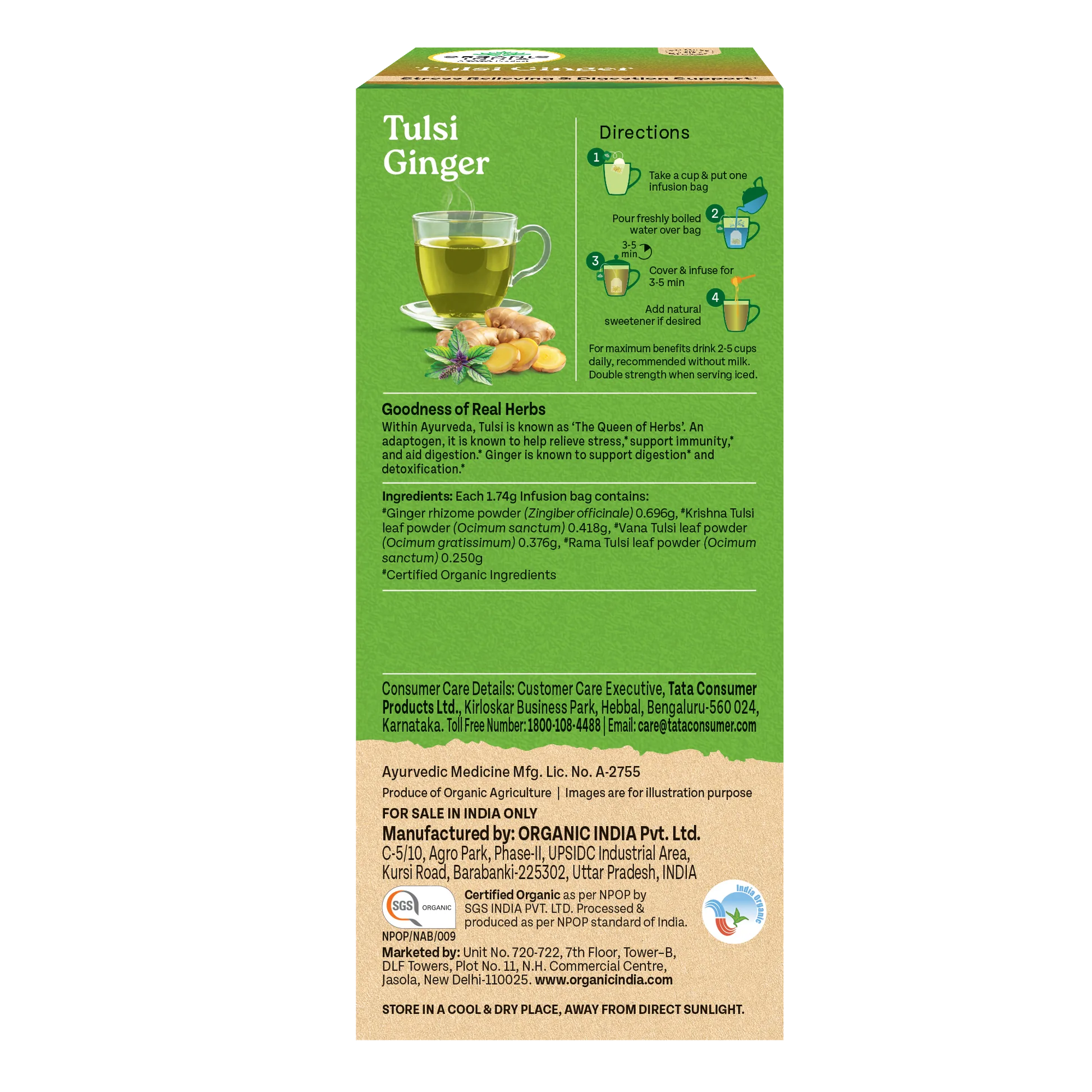 Organic India Tulsi Ginger | Caffeine-Free Herbal Tea | Stress Relieving & Digestive Support-1