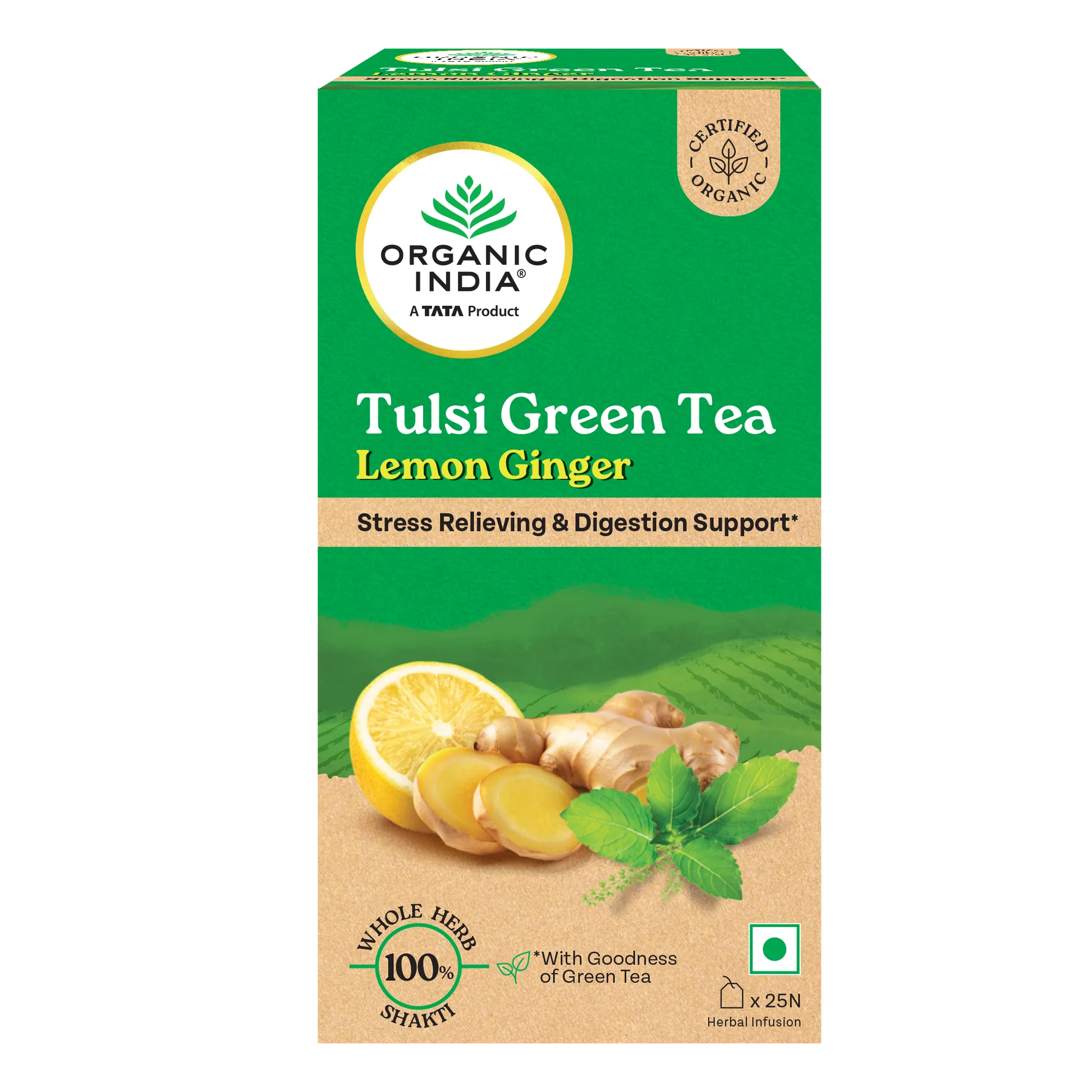 Organic India Tulsi Ginger | Caffeine-Free Herbal Tea | Stress Relieving & Digestive Support-1