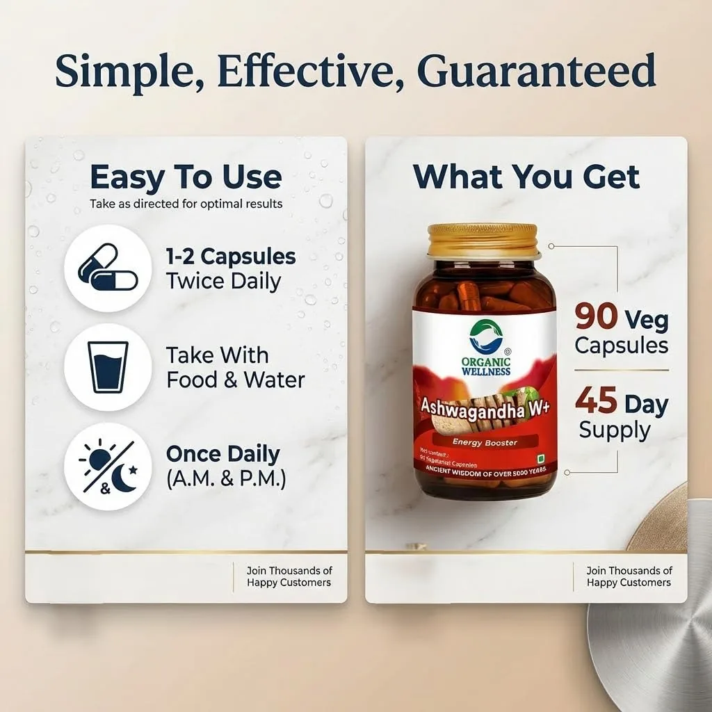Organic Wellness Ashwagandha W+ Capsules | Natural Adaptogen Supplement | Stress Relief & Vitality Support-4
