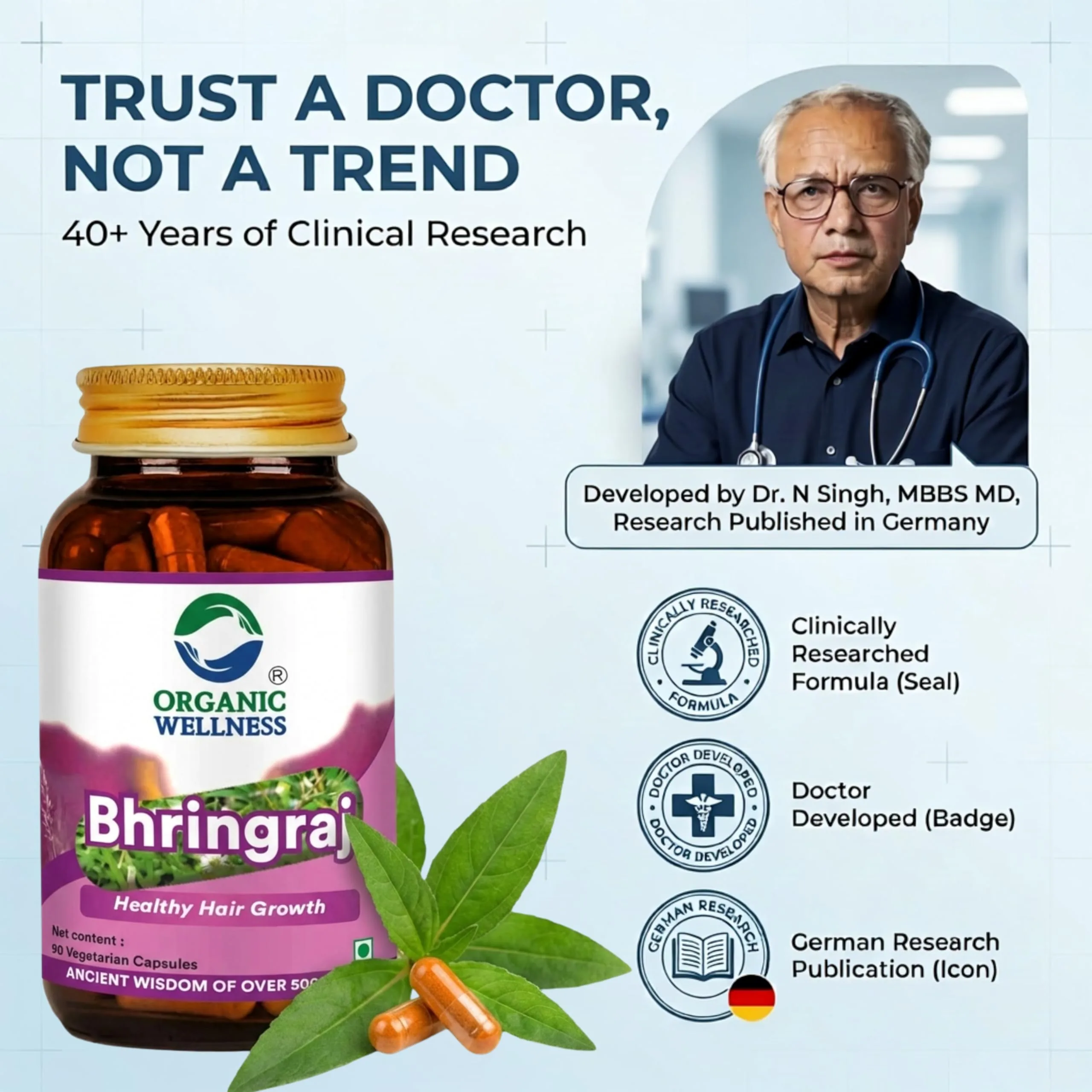 Organic Wellness Bhringraj Vegetarian Capsules | Ayurvedic Hair & Scalp Support | Pure Eclipta Alba-7
