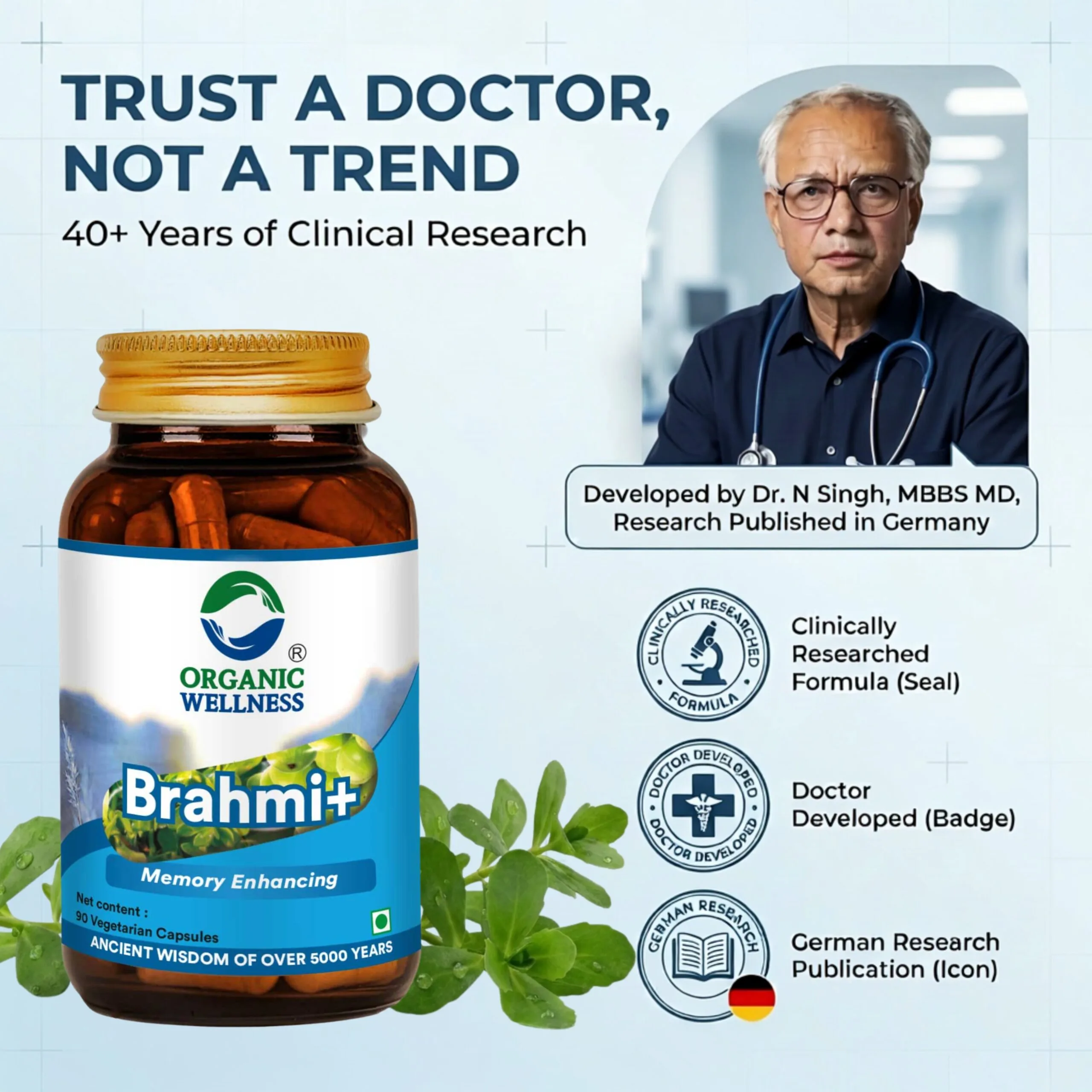Organic Wellness Brahmi+ | Ayurvedic Cognitive Support | Vegetarian Capsules for Mental Clarity-2