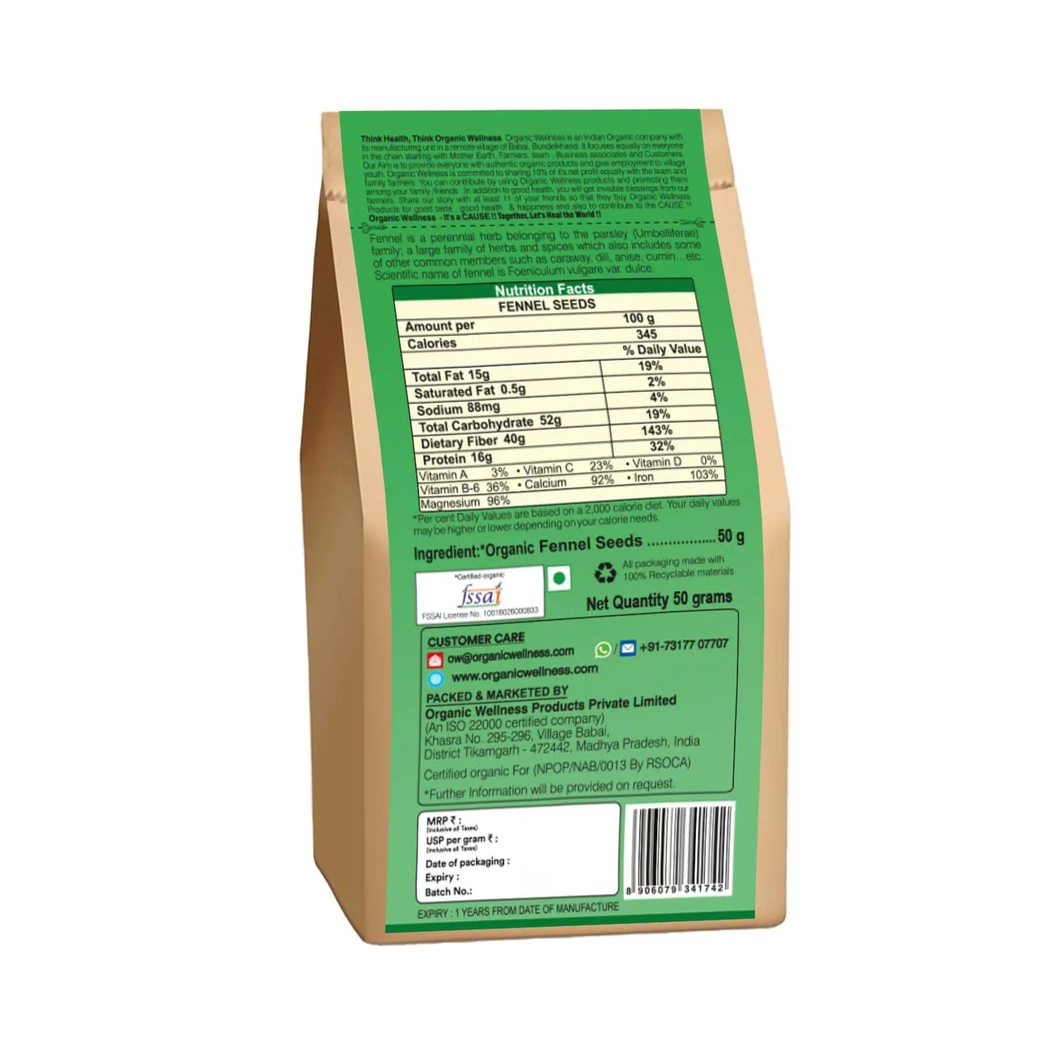 Organic Wellness Fennel Seeds | Certified Organic Spice | Natural Digestive Aid & Mouth Freshener-2