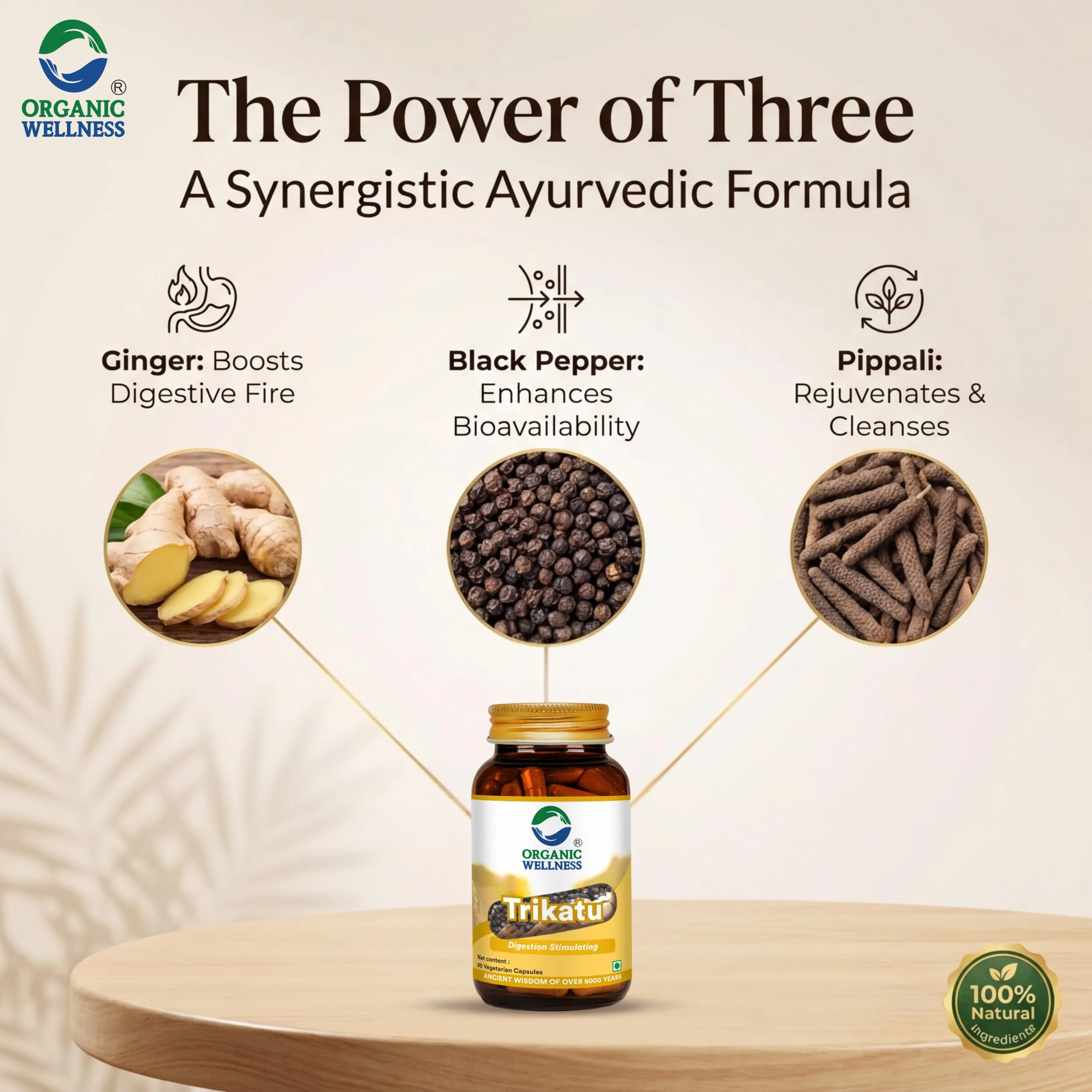 Organic Wellness Trikatu | Ayurvedic Digestive Supplement | Pure Pippali, Ginger & Black Pepper Capsules-3