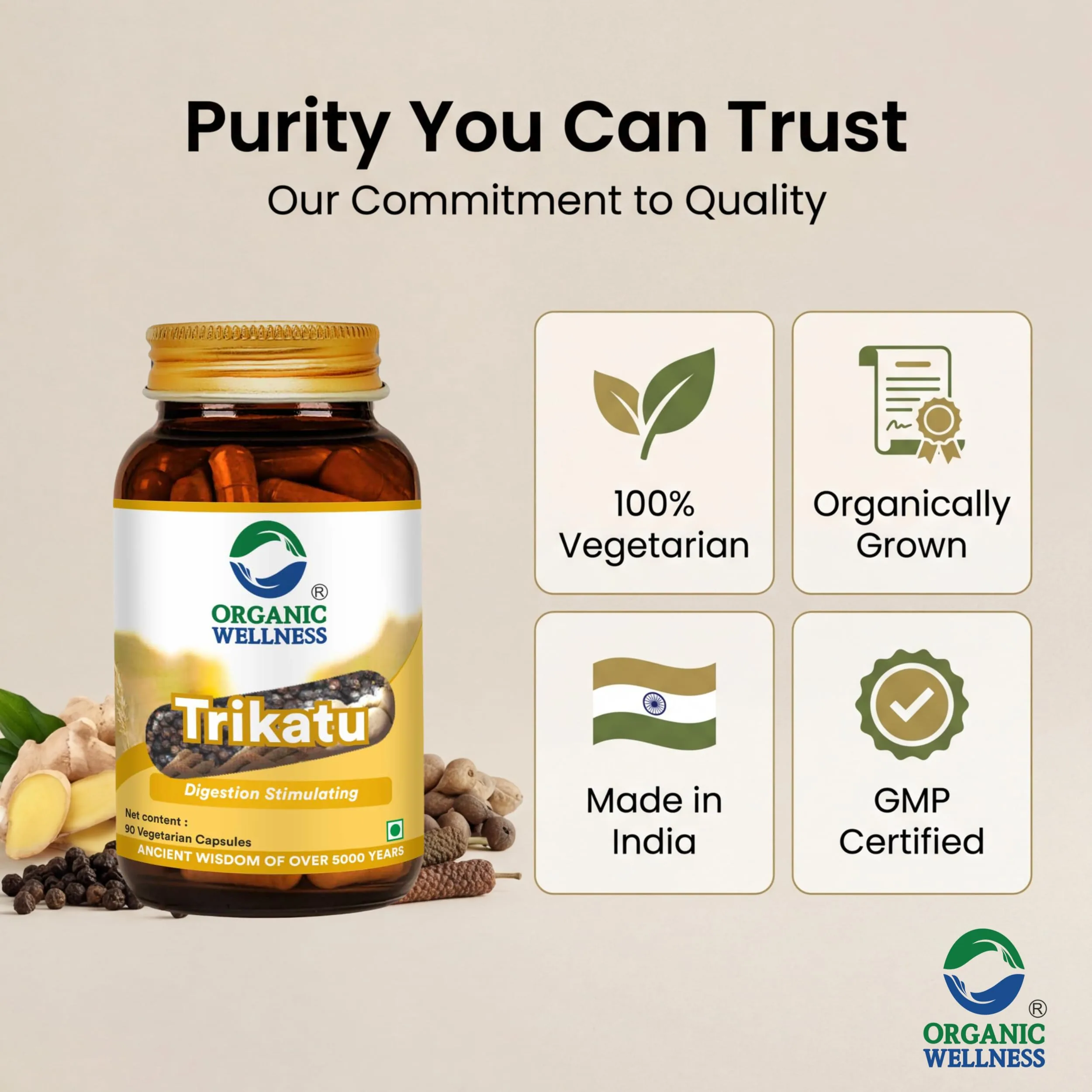 Organic Wellness Trikatu | Ayurvedic Digestive Supplement | Pure Pippali, Ginger & Black Pepper Capsules-4