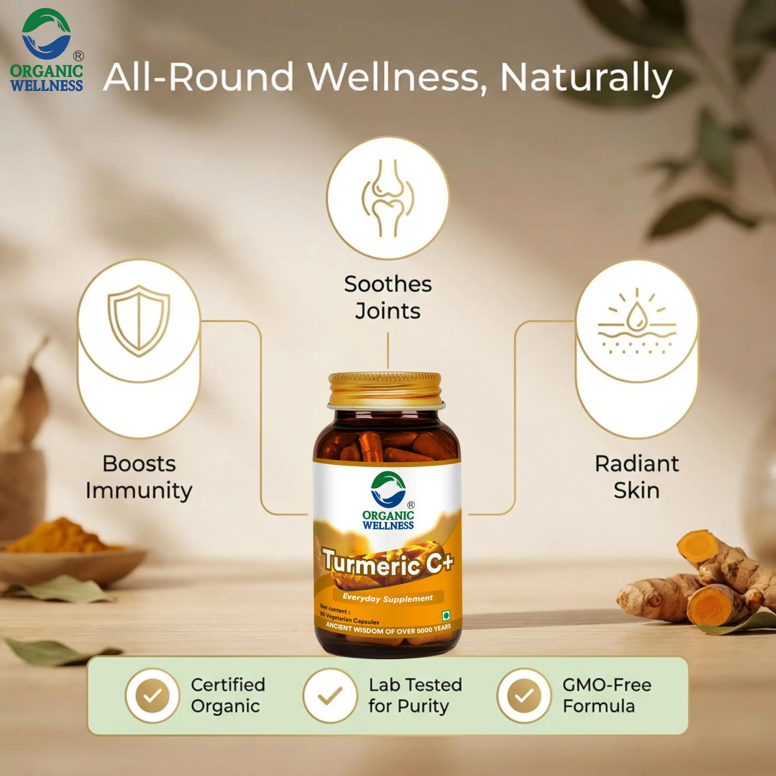 Organic Wellness Turmeric C+ | Ayurvedic Joint & Immunity Supplement | Curcumin with Black Pepper & Ginger-4