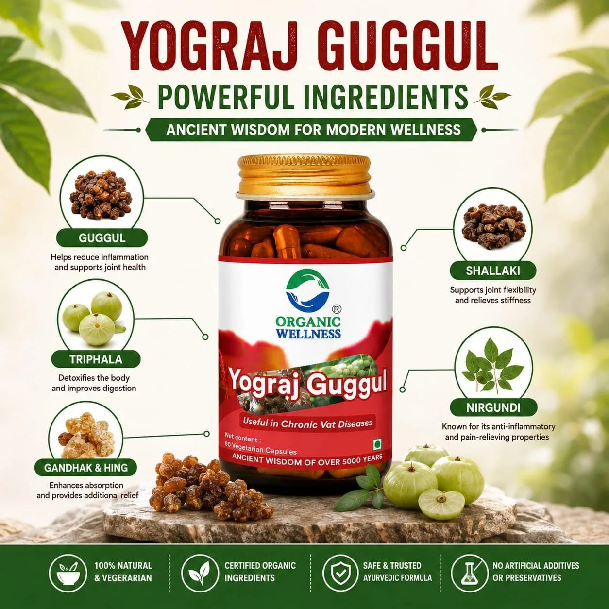 Organic Wellness Yograj Guggul | Vegetarian Capsules | Traditional Joint and Vata Support-2