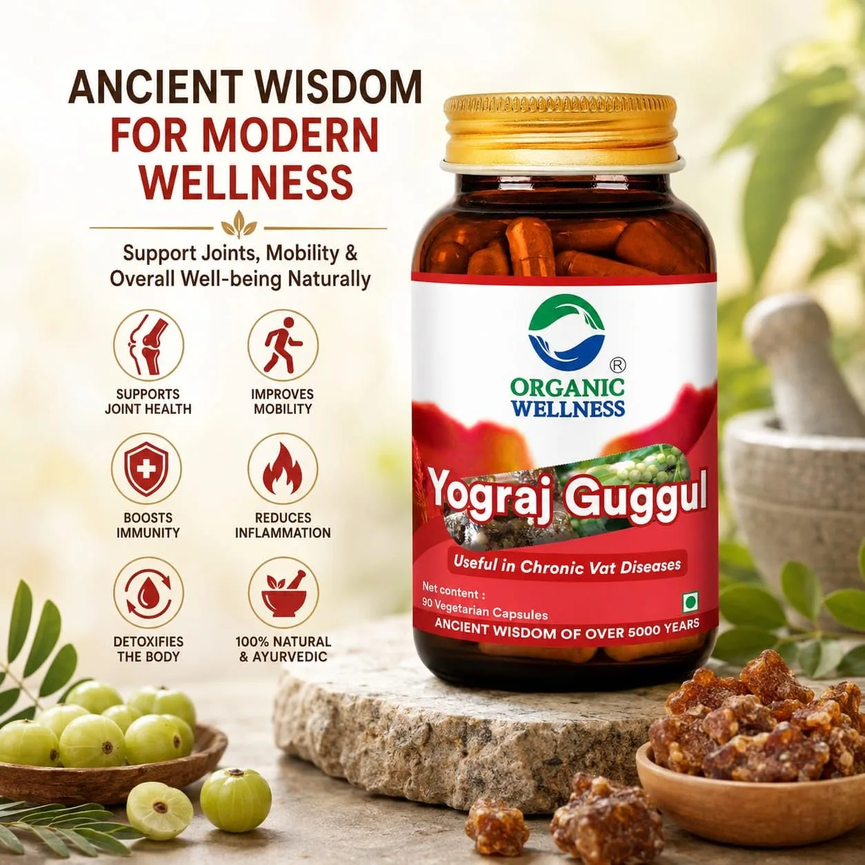 Organic Wellness Yograj Guggul | Vegetarian Capsules | Traditional Joint and Vata Support-3