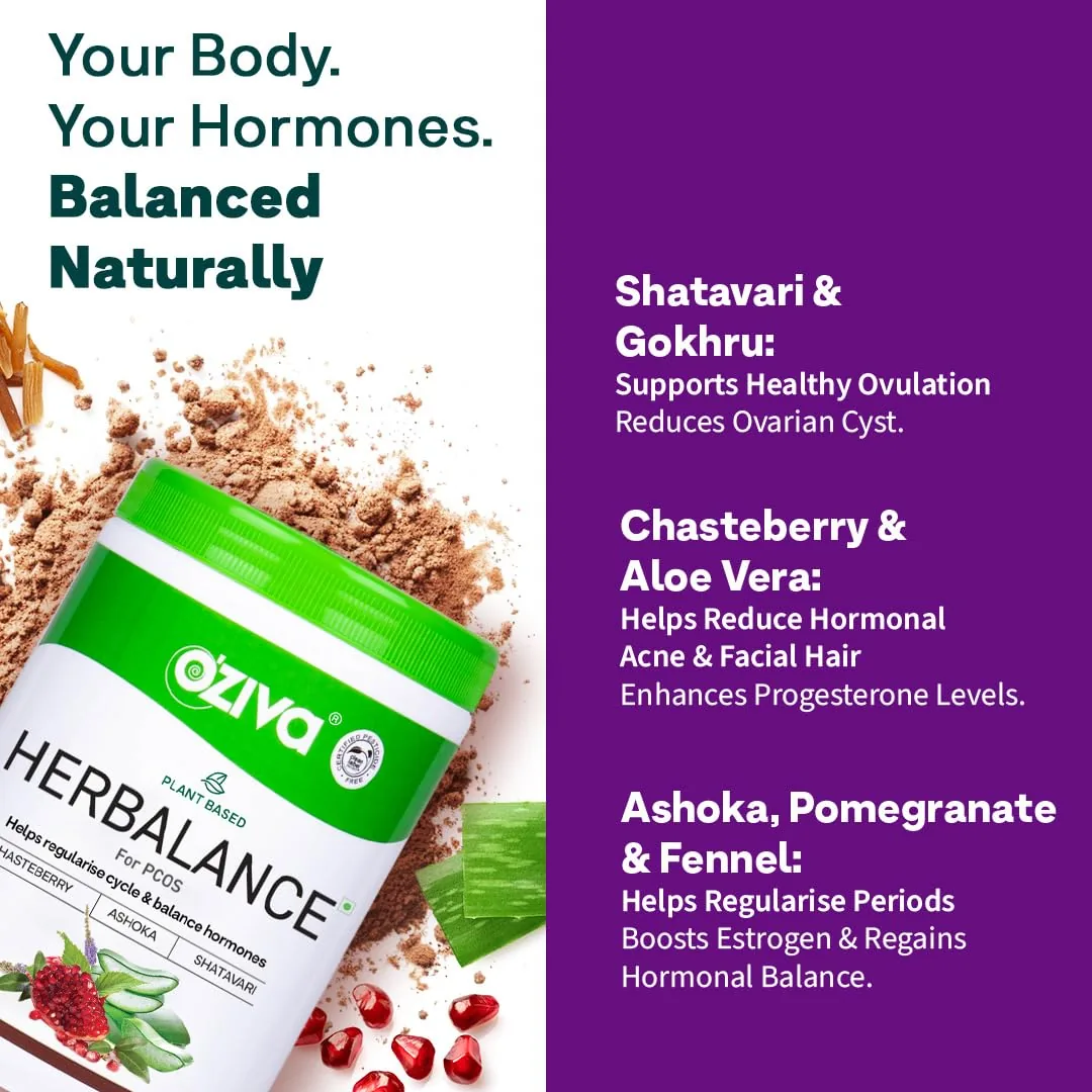 OZiva Plant Based Herbalance For PCOS | Ayurvedic Hormone Support Powder | Gluten-Free & Vegan Formula-3
