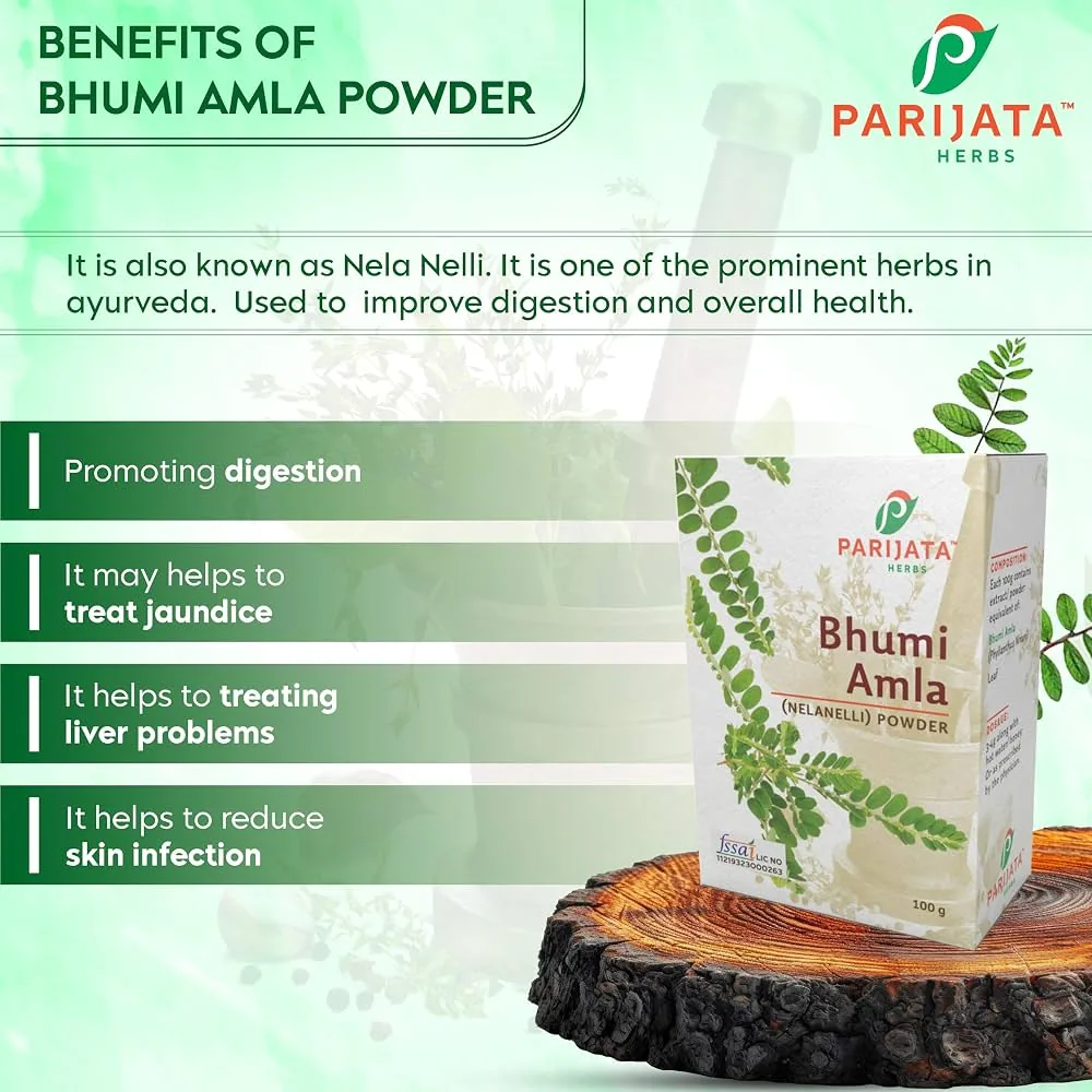 Parijata Herbs Bhumi Amla Nelanelli Powder | Pure Ayurvedic Leaf Powder | Natural Liver Detox and Digestion Support-2
