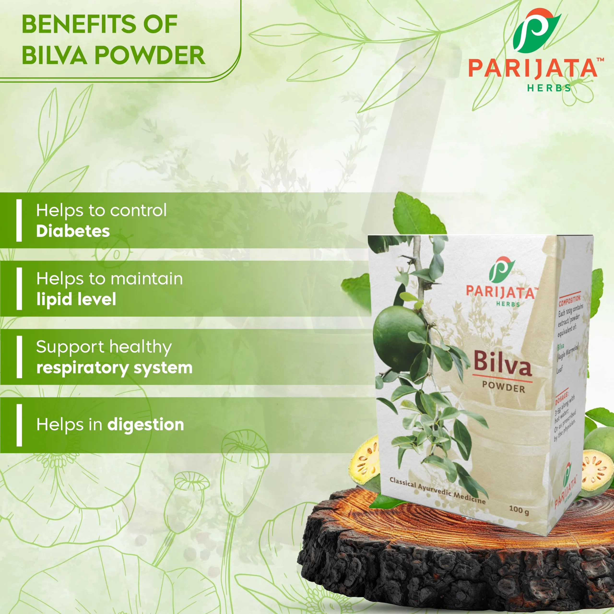 Parijata Herbs Bilva Leaf Powder | Pure Bael Patra | Digestive & Gut Health Support-2