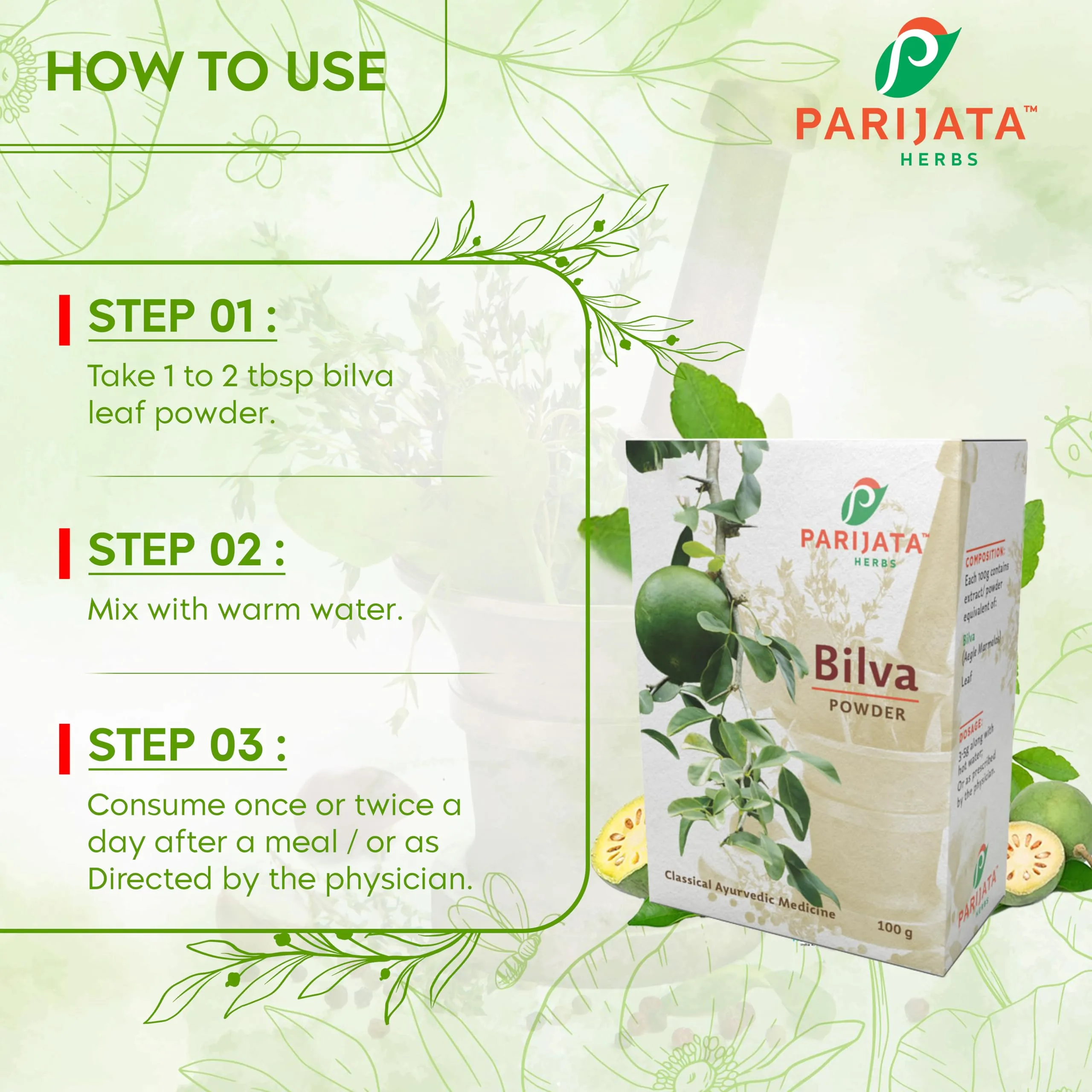 Parijata Herbs Bilva Leaf Powder | Pure Bael Patra | Digestive & Gut Health Support-4