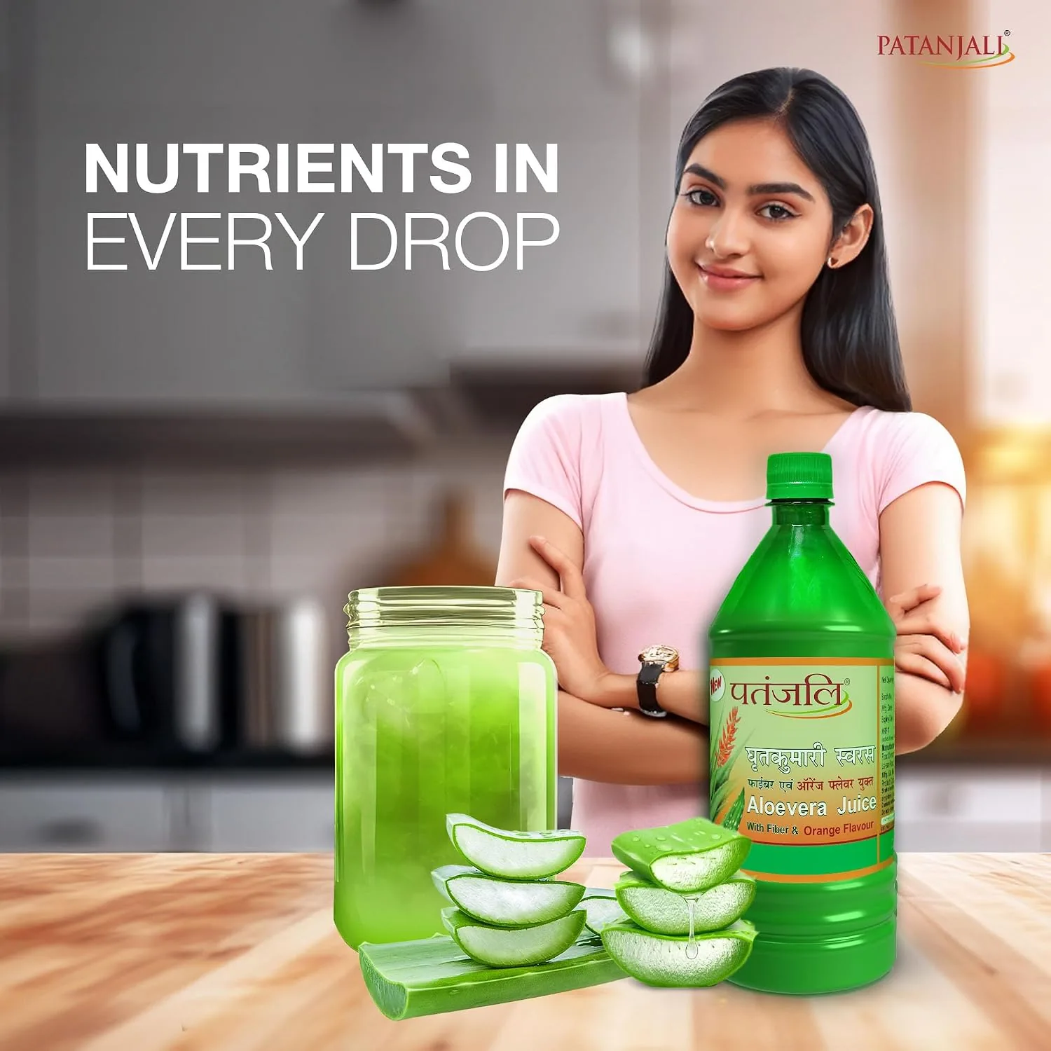 Patanjali Aloevera Juice with Fiber and Orange Flavour | Ayurvedic Digestive Drink | Natural Immunity Support-2