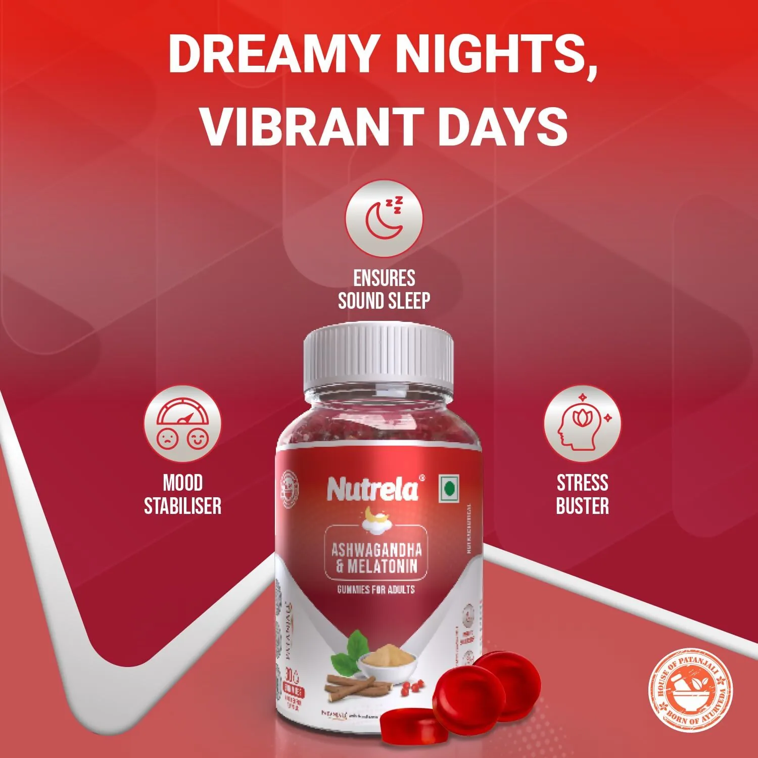 Patanjali Nutrela Ashwagandha & Melatonin Gummies | Wellness Supplement | Supports Restful Sleep-2
