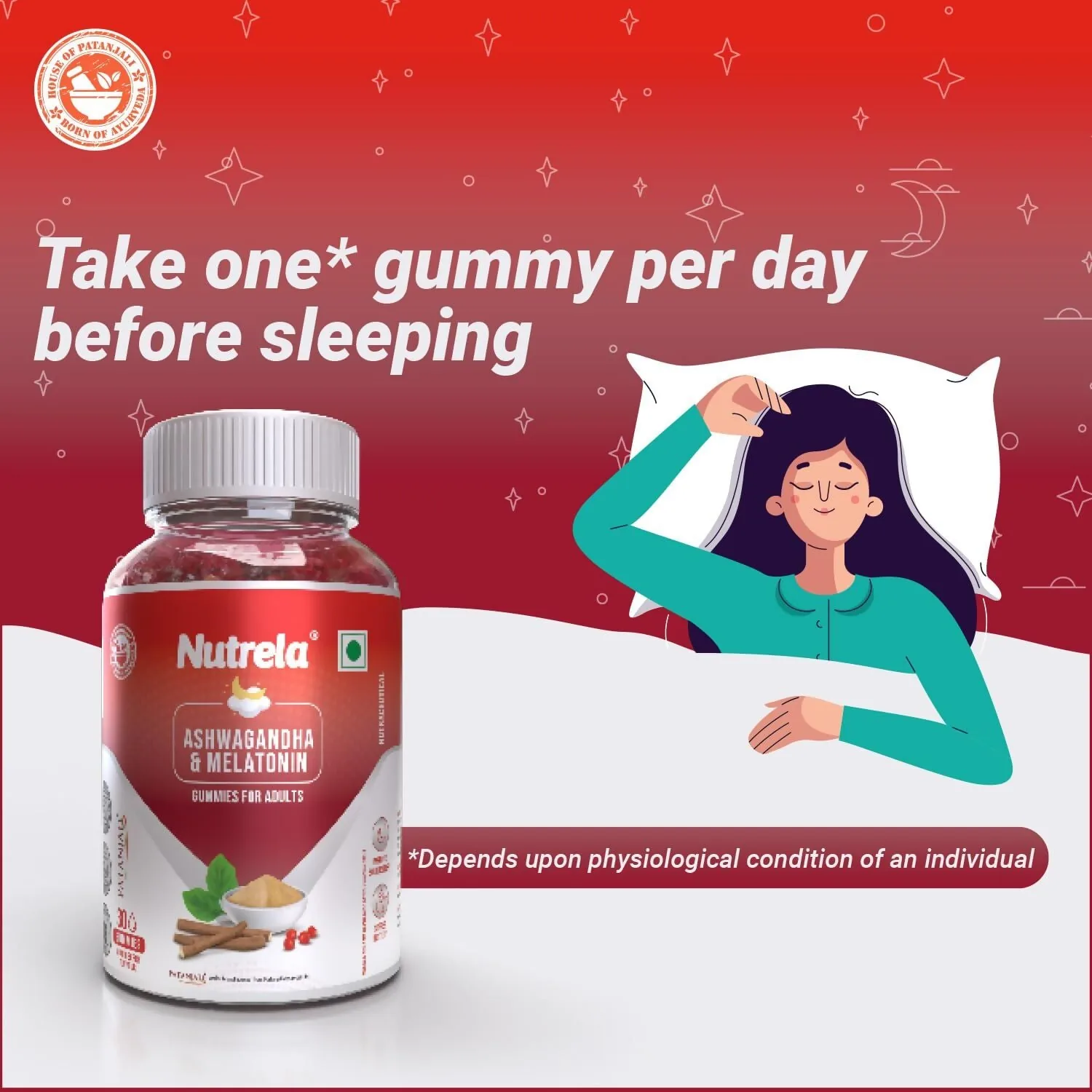 Patanjali Nutrela Ashwagandha & Melatonin Gummies | Wellness Supplement | Supports Restful Sleep-4