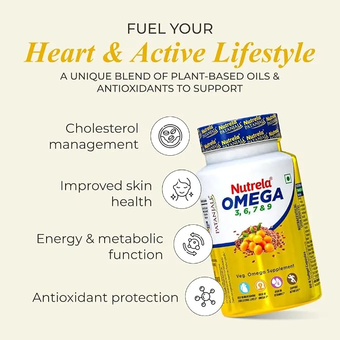 Patanjali Nutrela Organic Omega 3, 6, 7, 9 Capsules | Plant-Based Fatty Acid Supplement | Overall Wellness Support-2