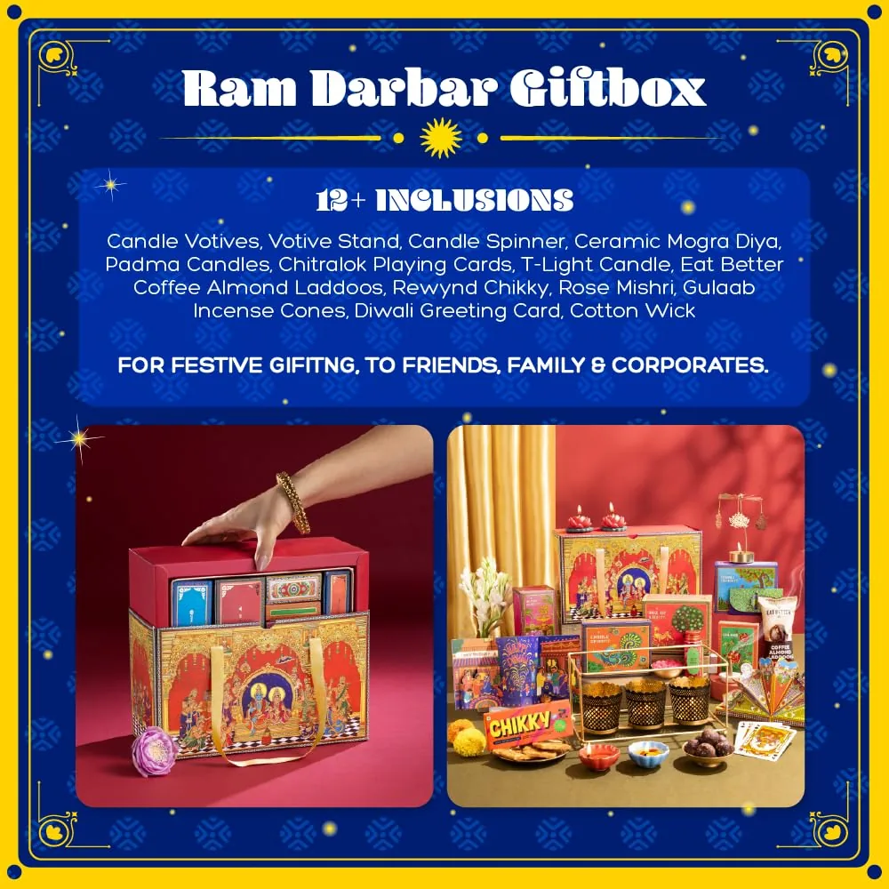 Phool 13 Item Ram Darbar Diwali Gift Box 2026 | Ladoo, Chikky, Votive Set, Diyas, Candles, Rose Mishri, Playing Cards | Premium Diwali Hamper for Home Decor, Corporate and Family Gifting-3