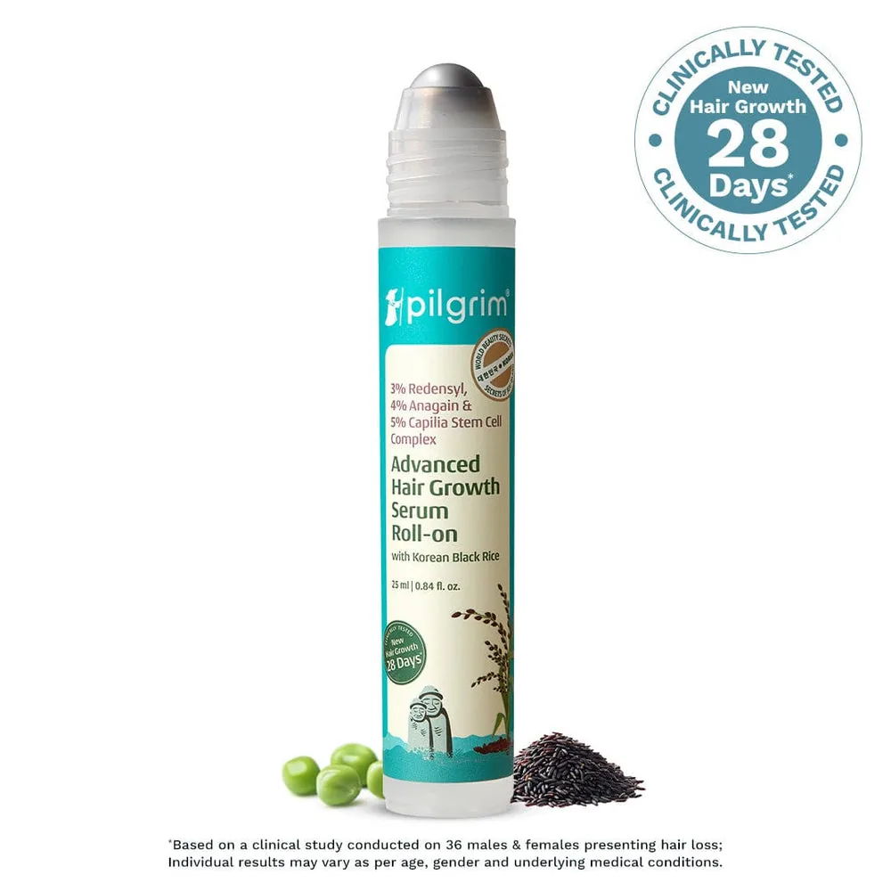 Pilgrim 3% Redensyl, 4% Anagain & 5% Capilia Stem Cell Complex Advanced Hair Growth Serum Roll-On | Scalp Nourishing Serum | Advanced Hair Growth Formula